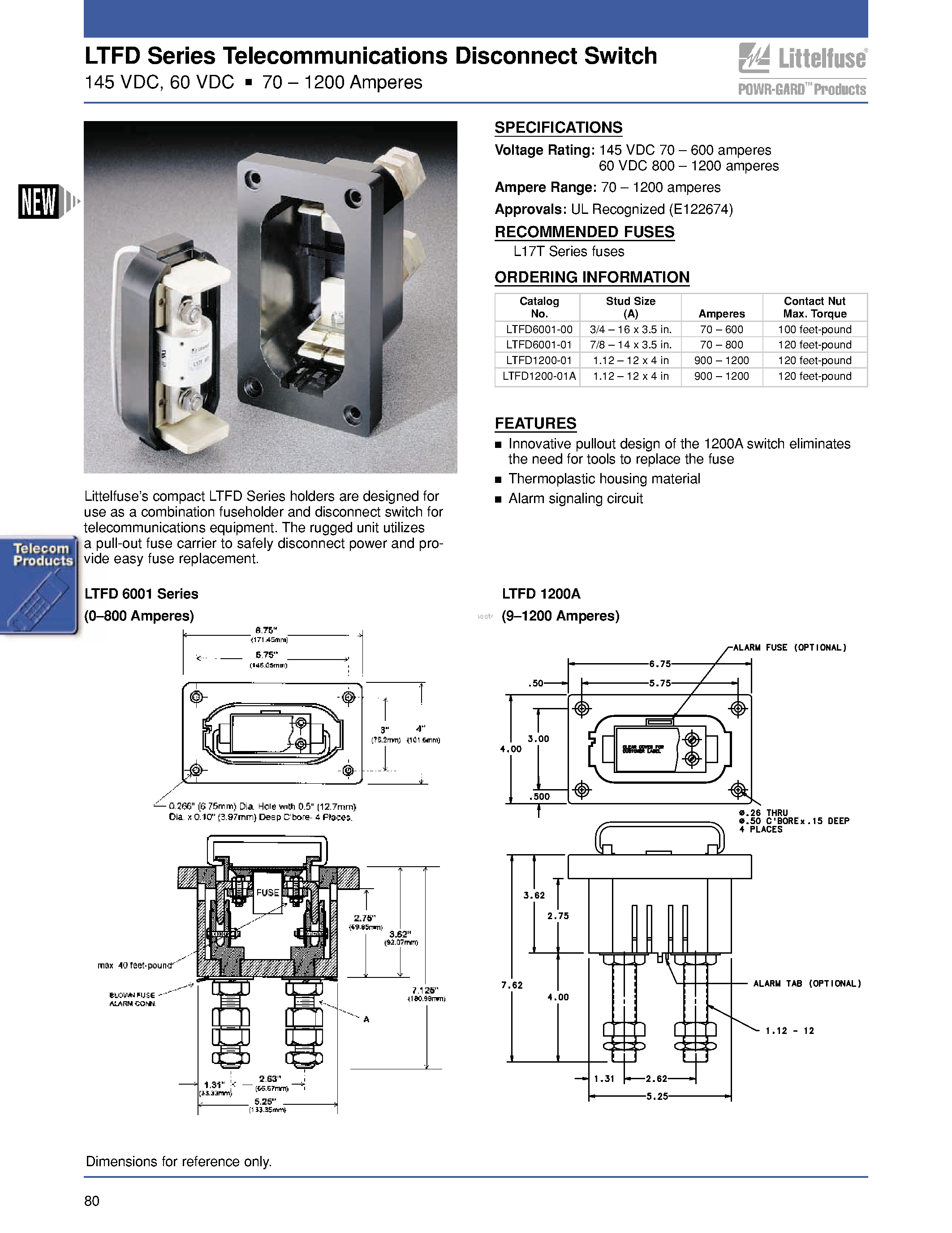 Datasheet LTFD1200 page 1 Datasheet LTFD1200 - (LTFD Series) Telecommunications Disconnect Switch page 1