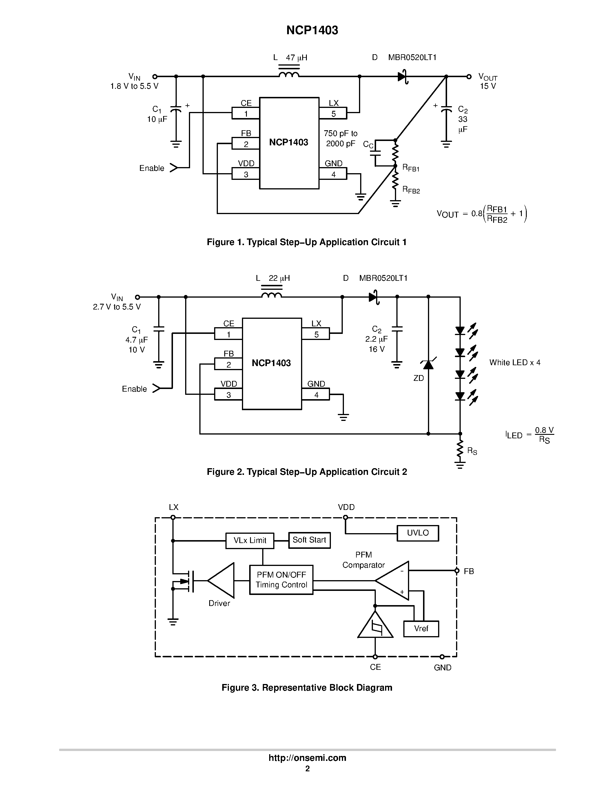 Datasheet NCP1403 - PFM Step-Up DC-DC Converter page 2