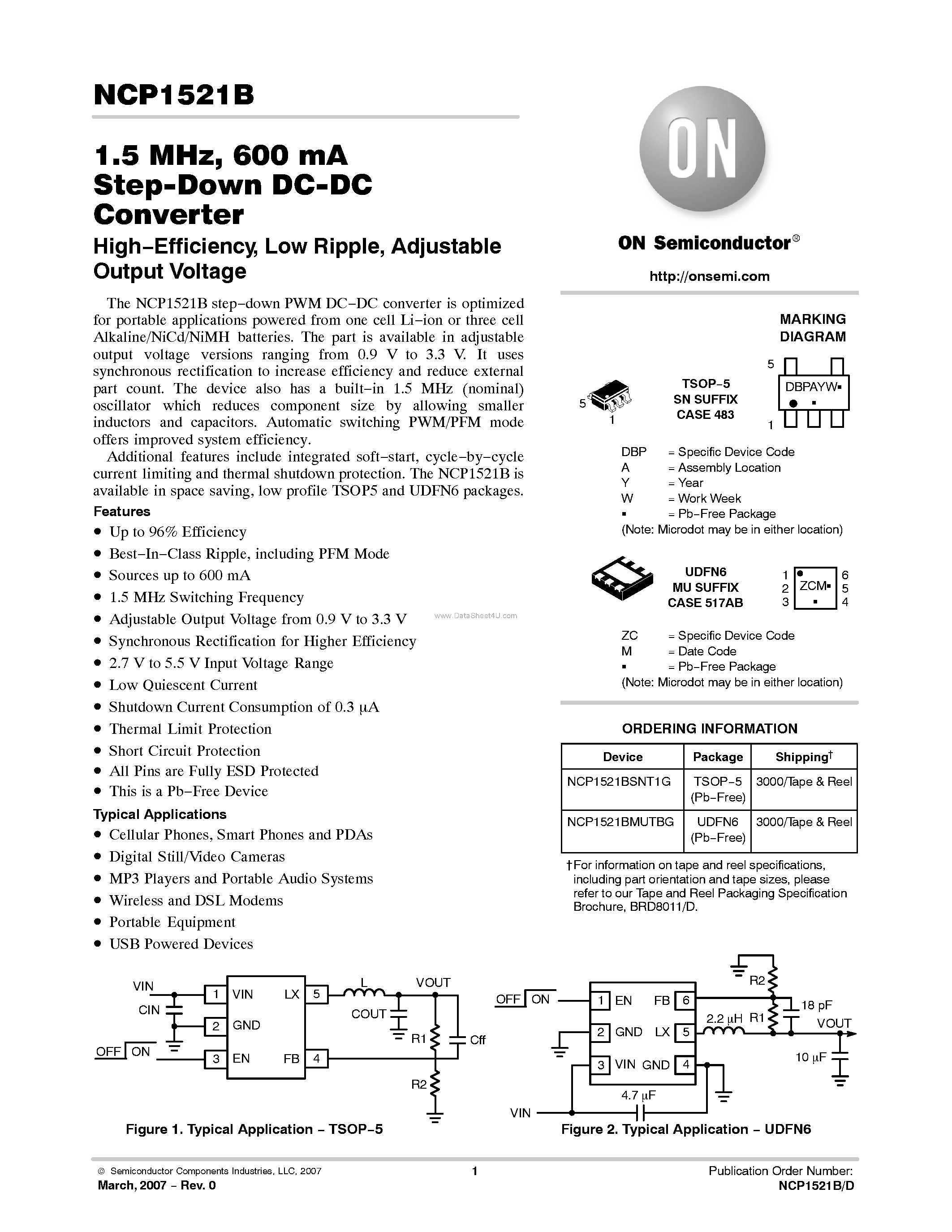 Datasheet NCP1521B - Step-Down DC-DC Converter page 1