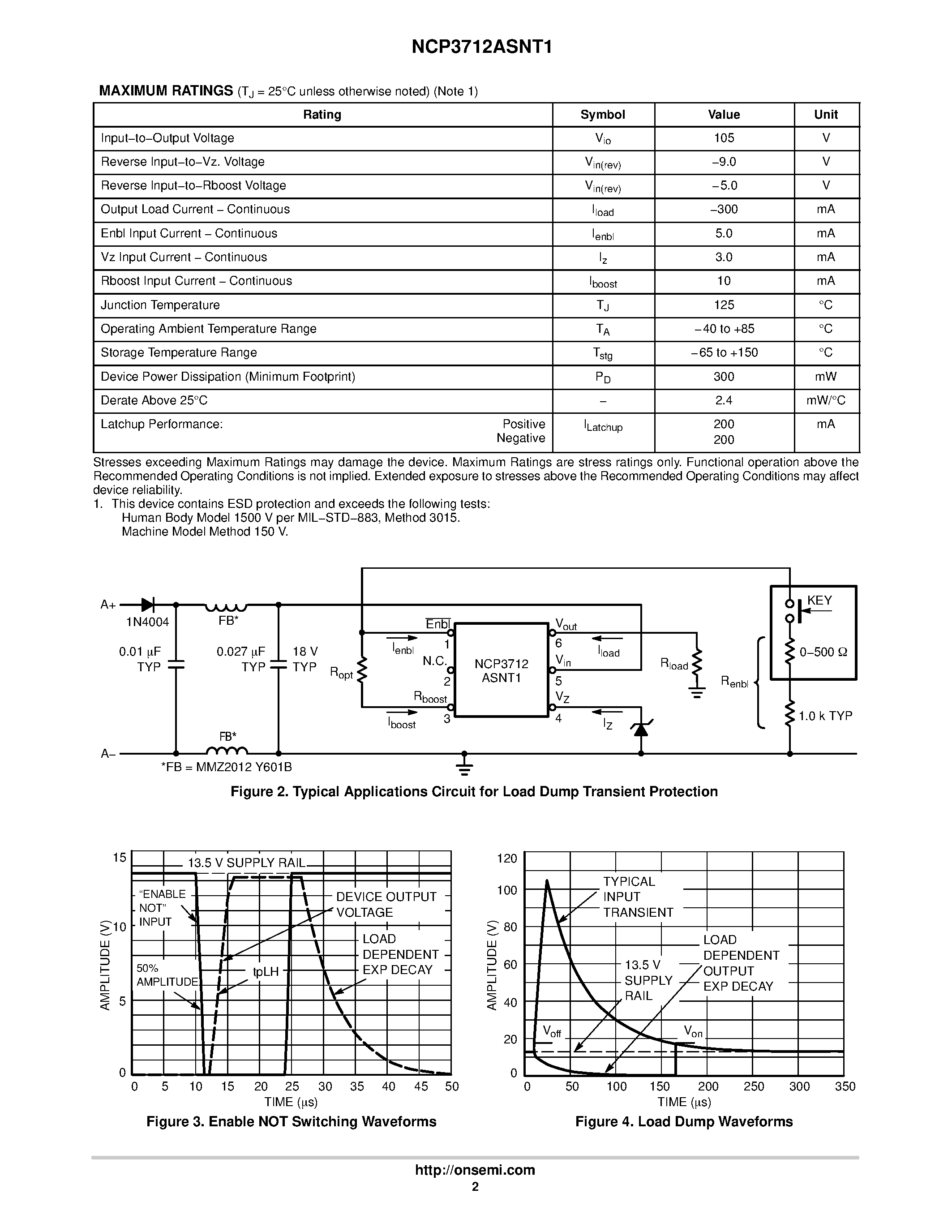 Datasheet NCP3712ASNT1 page 2 Datasheet NCP3712ASNT1 - Over Voltage Protected High Side Switch page 2
