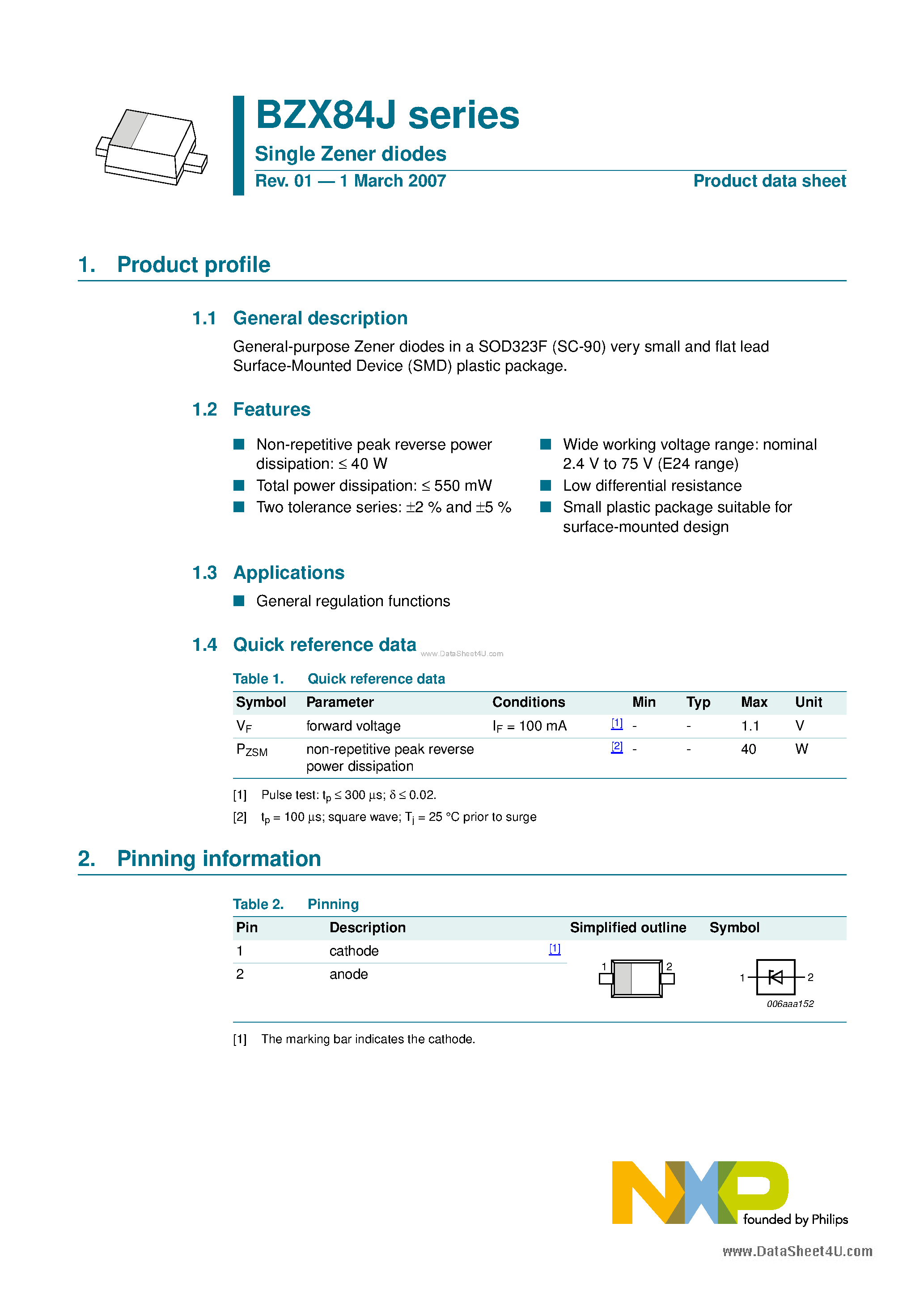 Datasheet BZX84J - General-purpose Zener diodes page 1