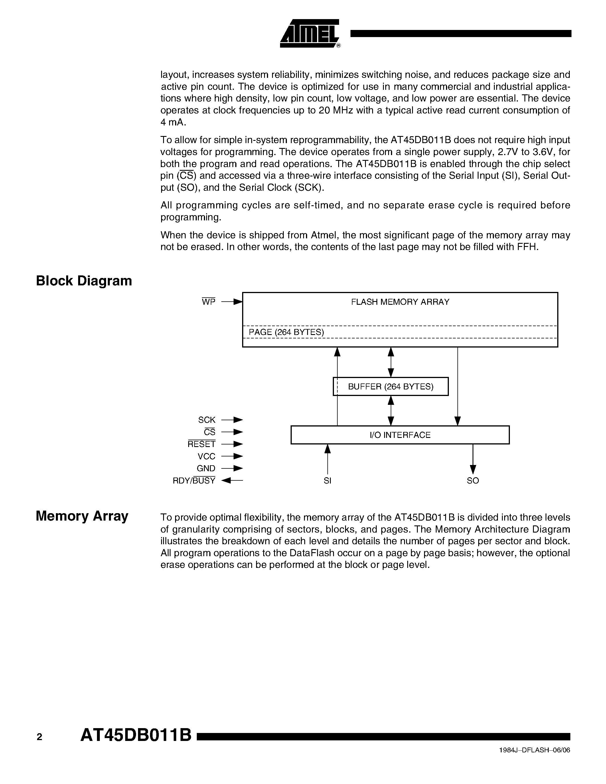 Datasheet AT45DB011B - 1-megabit 2.7-volt Only DataFlash page 2