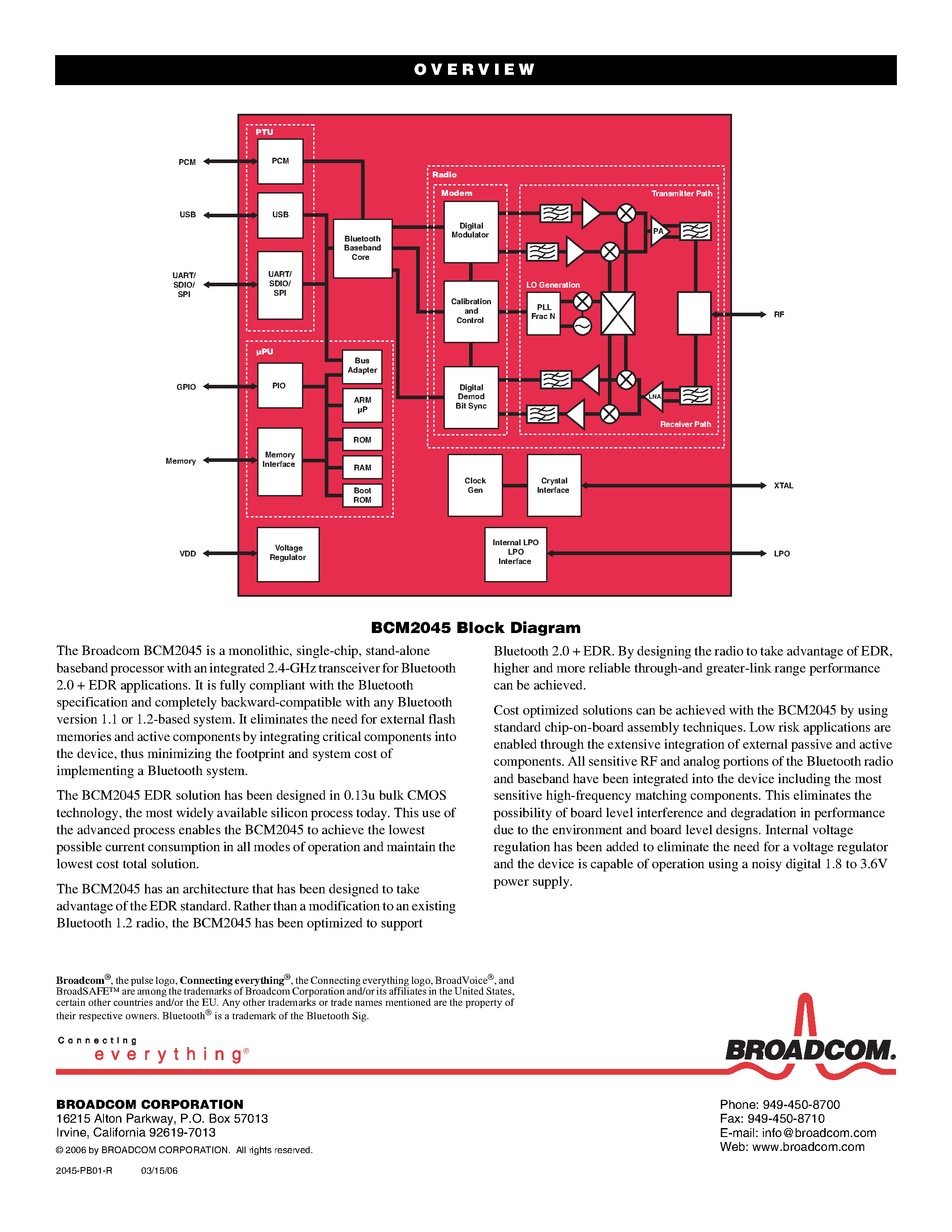 Даташит на микросхему BCM2045 страница 2 Даташит BCM2045 - BLUTONIUM BLUETOOTH 2.0 + EDR SINGLE-CHIP HCI SOLUTION страница 2