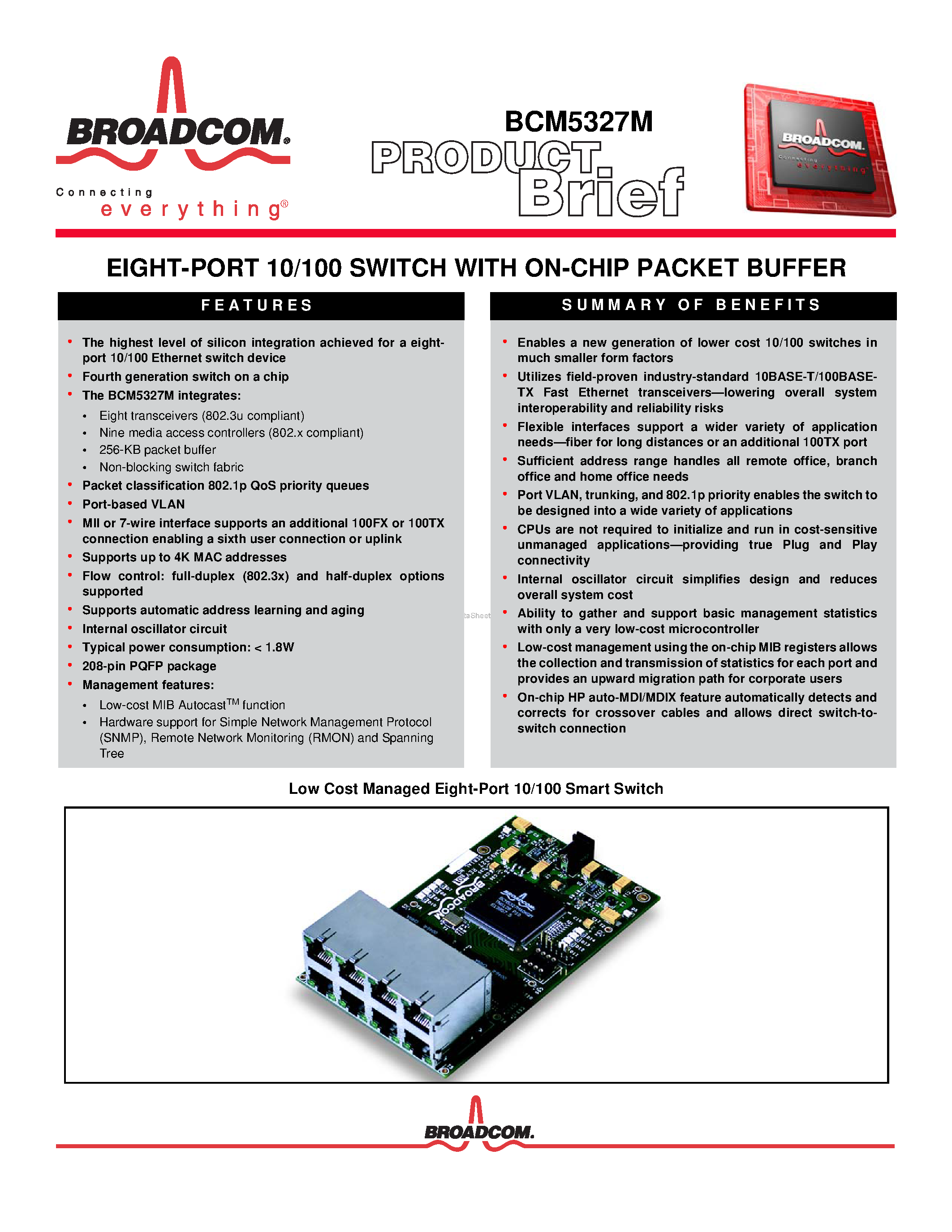 Даташит BCM5327M - EIGHT-PORT 10/100 SWITCH страница 1