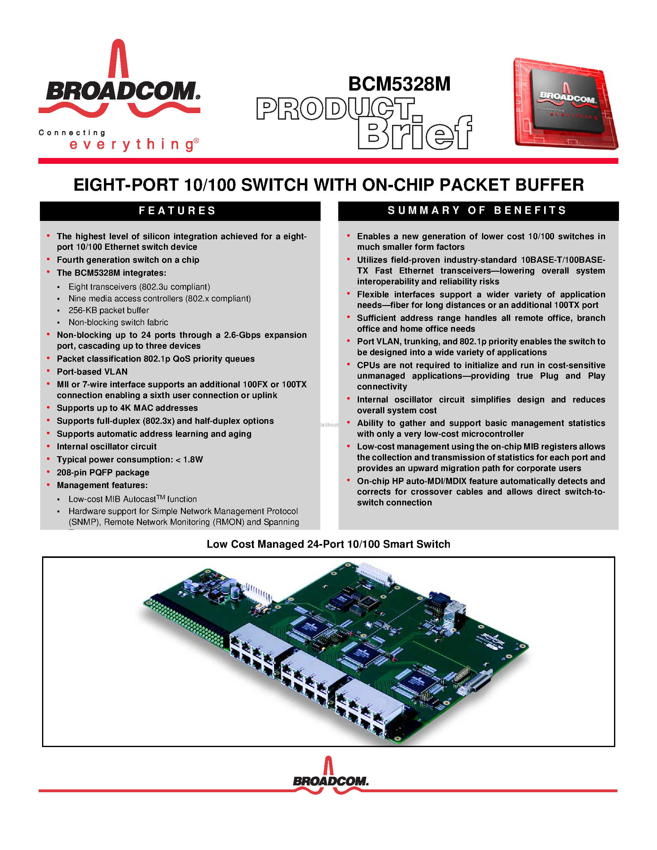 Даташит на микросхему BCM5328M страница 1 Даташит BCM5328M - EIGHT-PORT 10/100 SWITCH страница 1