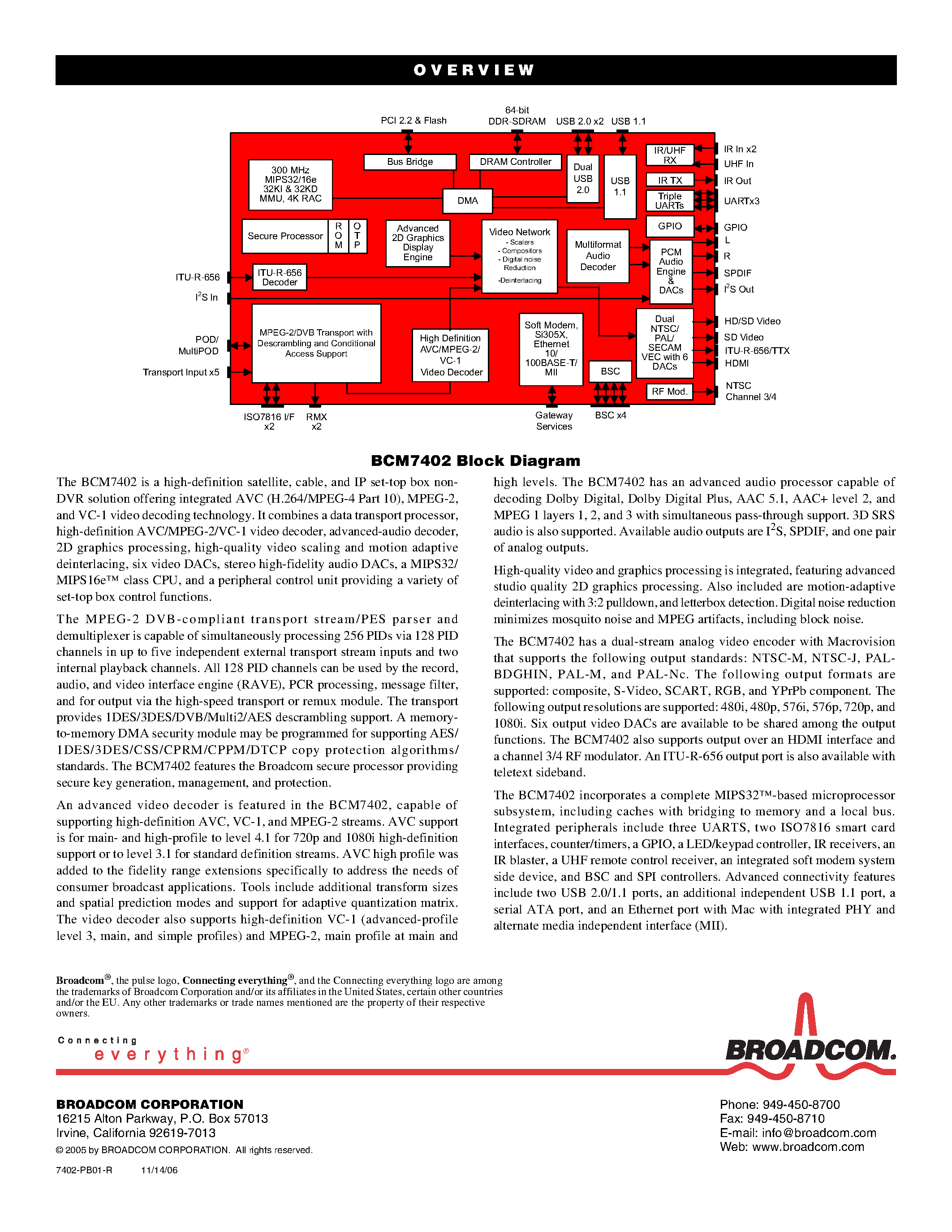 Datasheet BCM7402 - AVC/MPEG-2/VC-1 HD DIGITAL VIDEO SYSTEM-ON-A-CHIP SOLUTION page 2