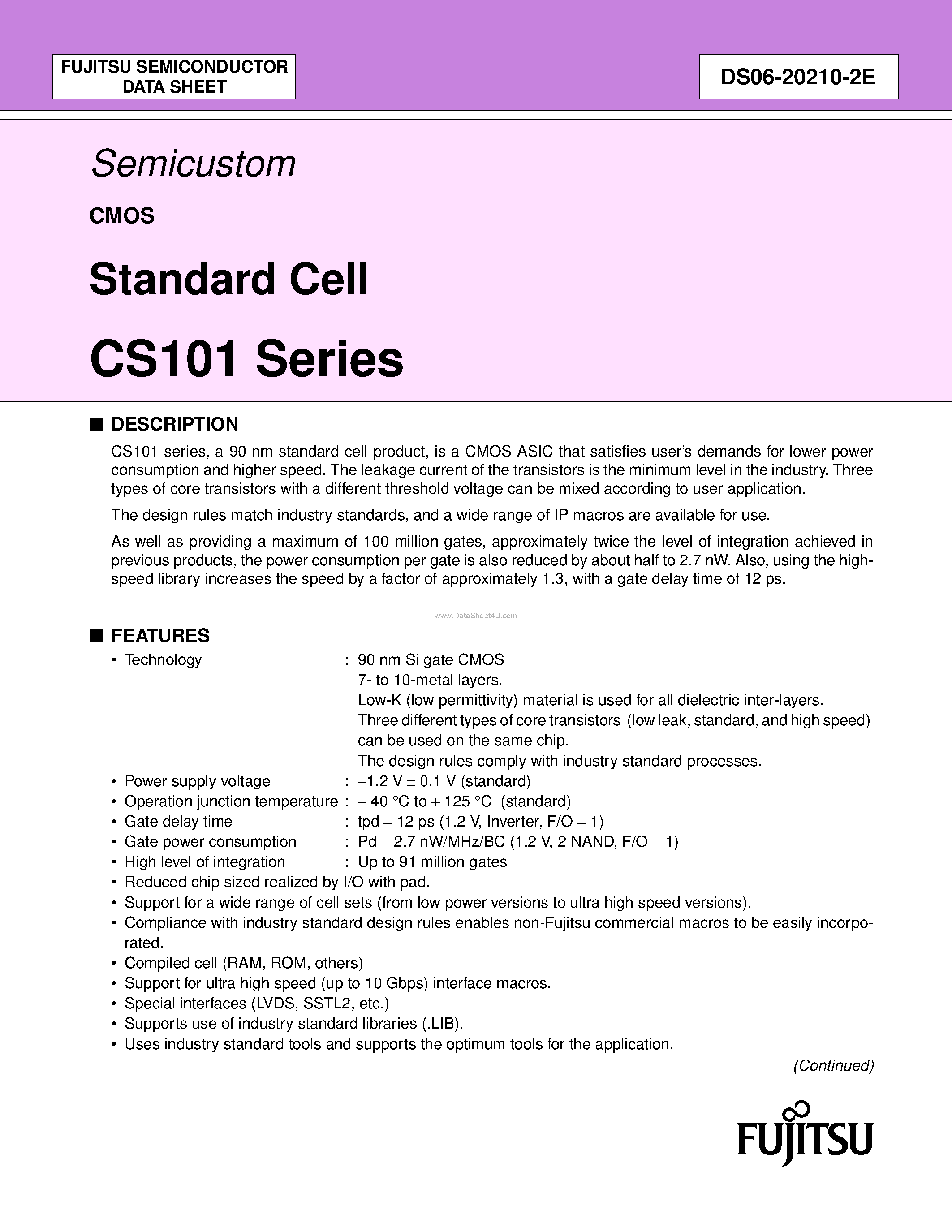 Datasheet CS101 page 1 Datasheet CS101 - Standard Cell page 1