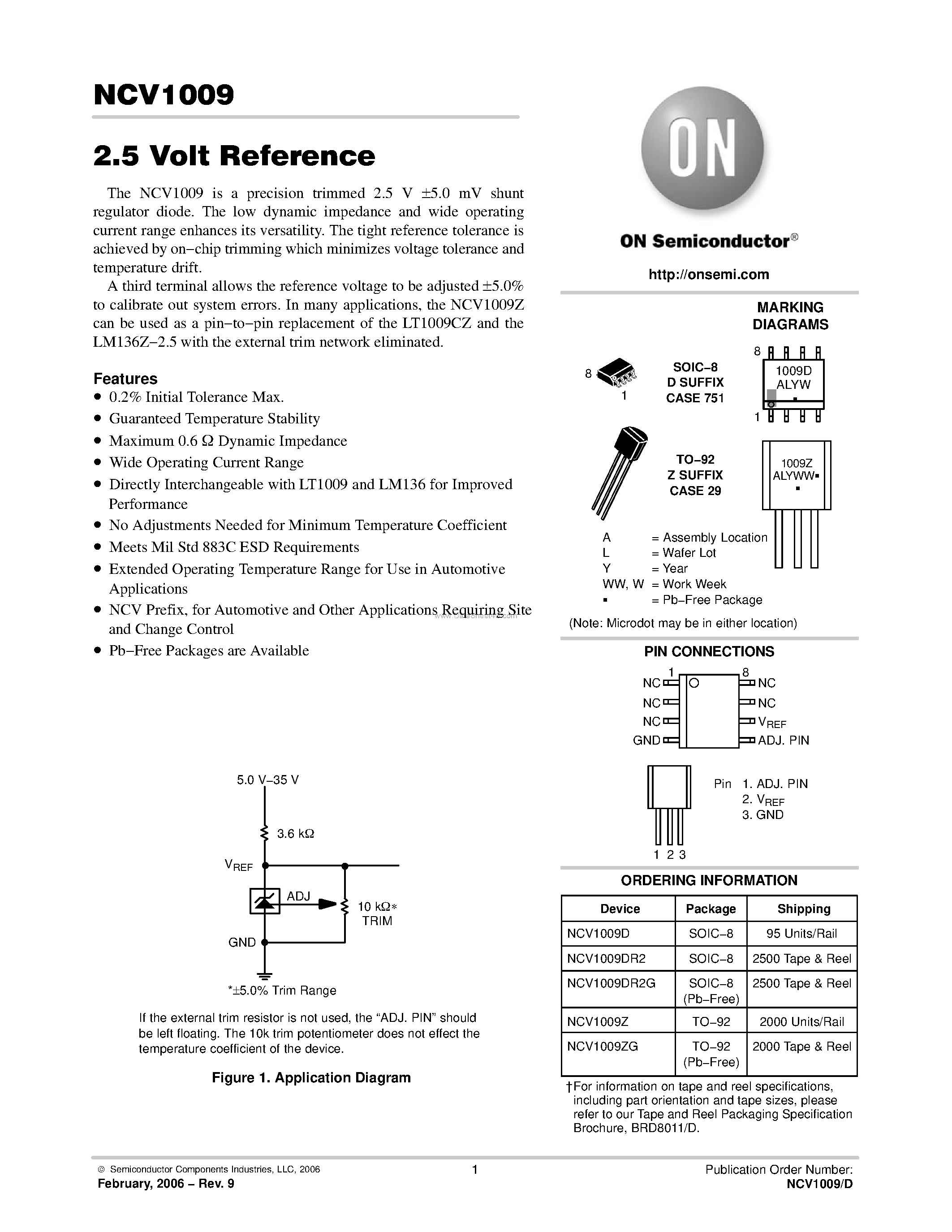Datasheet NCV1009 - 2.5 Volt Reference page 1