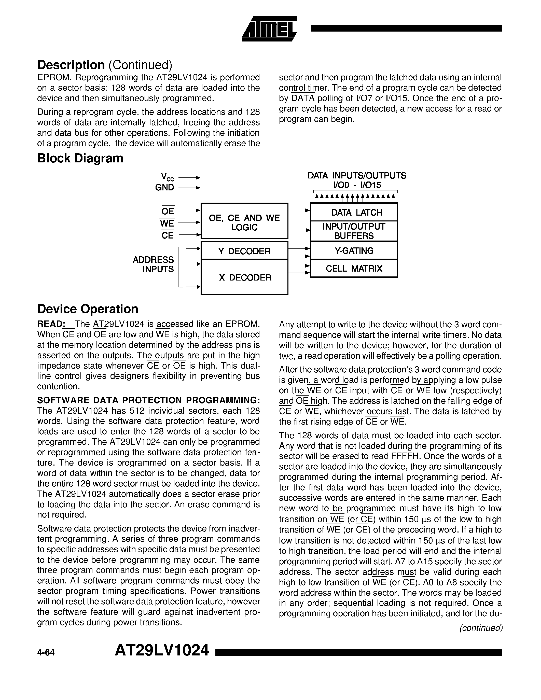 Datasheet AT29LV1024 page 2 Datasheet AT29LV1024 - 1 Megabit 64K x 16 3-volt Only CMOS Flash Memory page 2