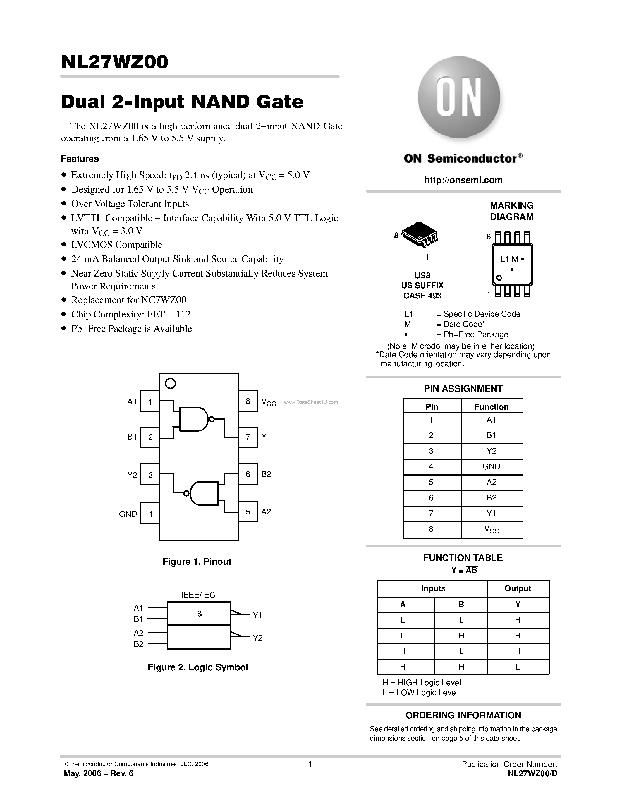 Datasheet NL27WZ00 - Dual 2-Input NAND Gate page 1