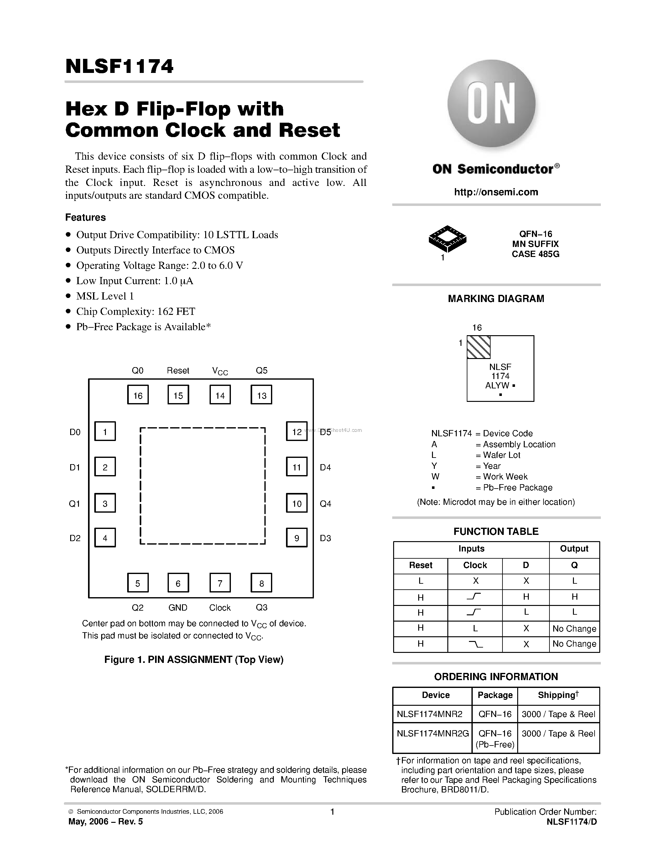 Даташит NLSF1174 - Hex D Flip-Flop страница 1