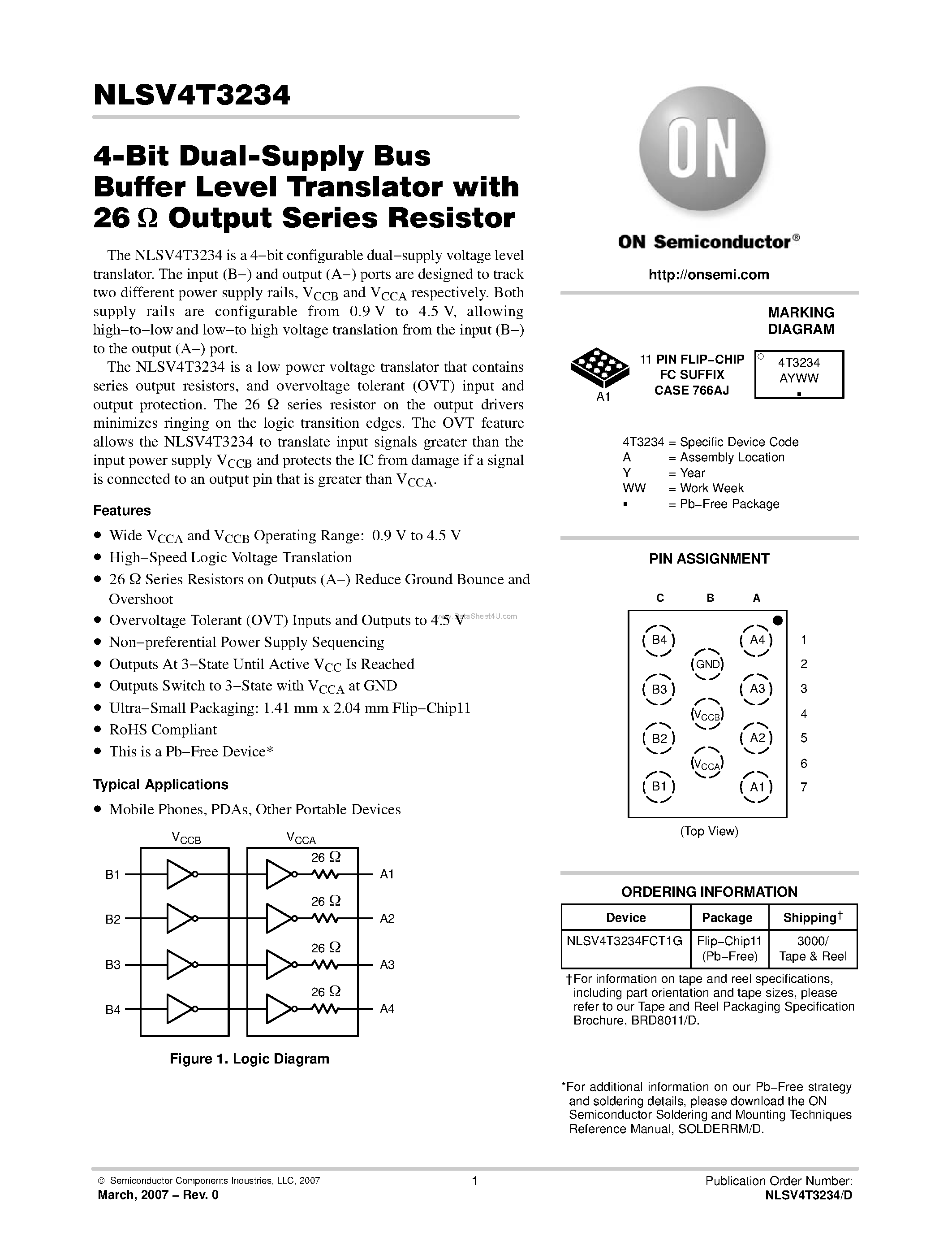 Datasheet NLSV4T3234 - 4-Bit Dual-Supply Bus Buffer Level Translator page 1
