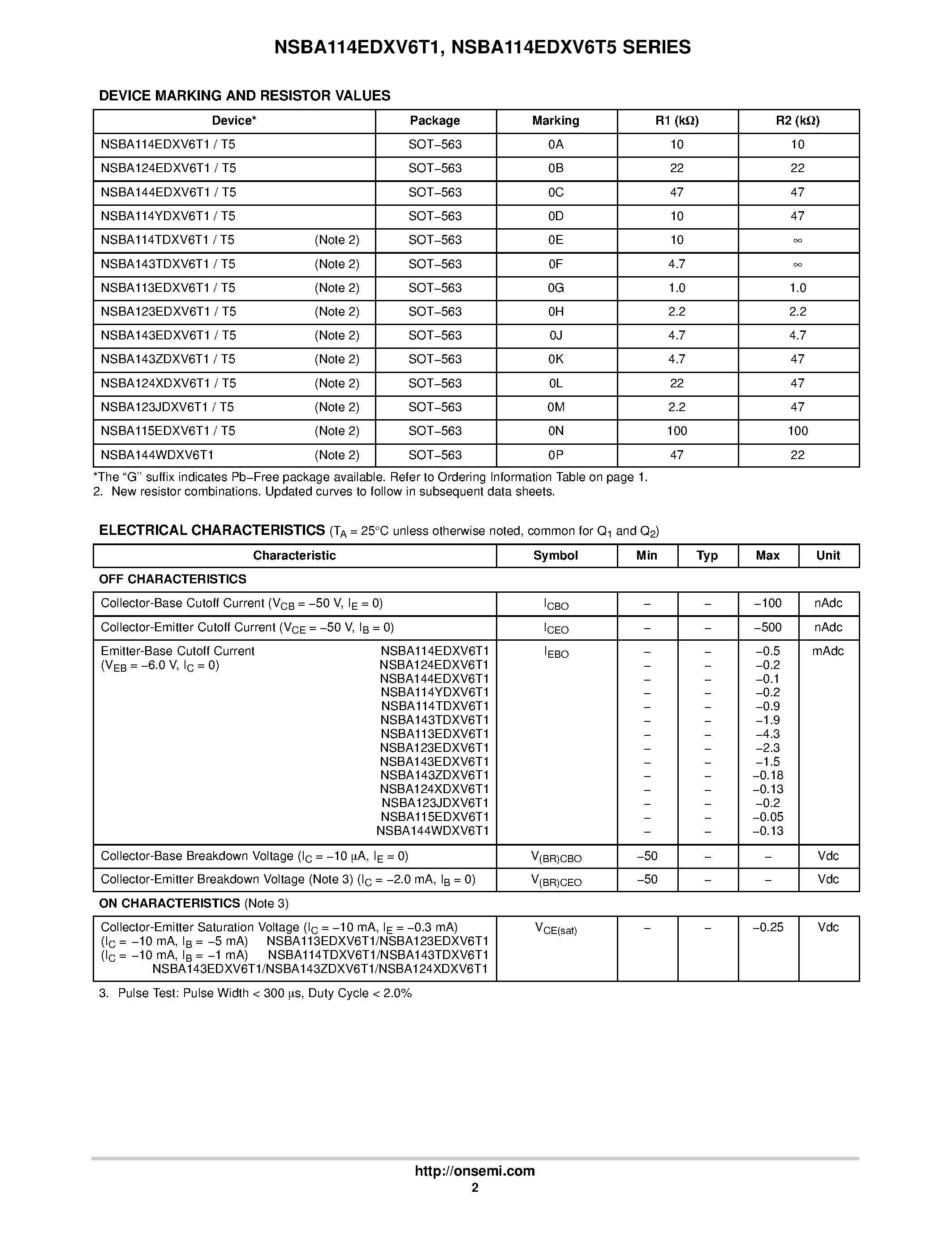 Datasheet NSBA113EDXV6T1 - (NSBA114EDXV6T5 Series) Dual Bias Resistor Transistors page 2