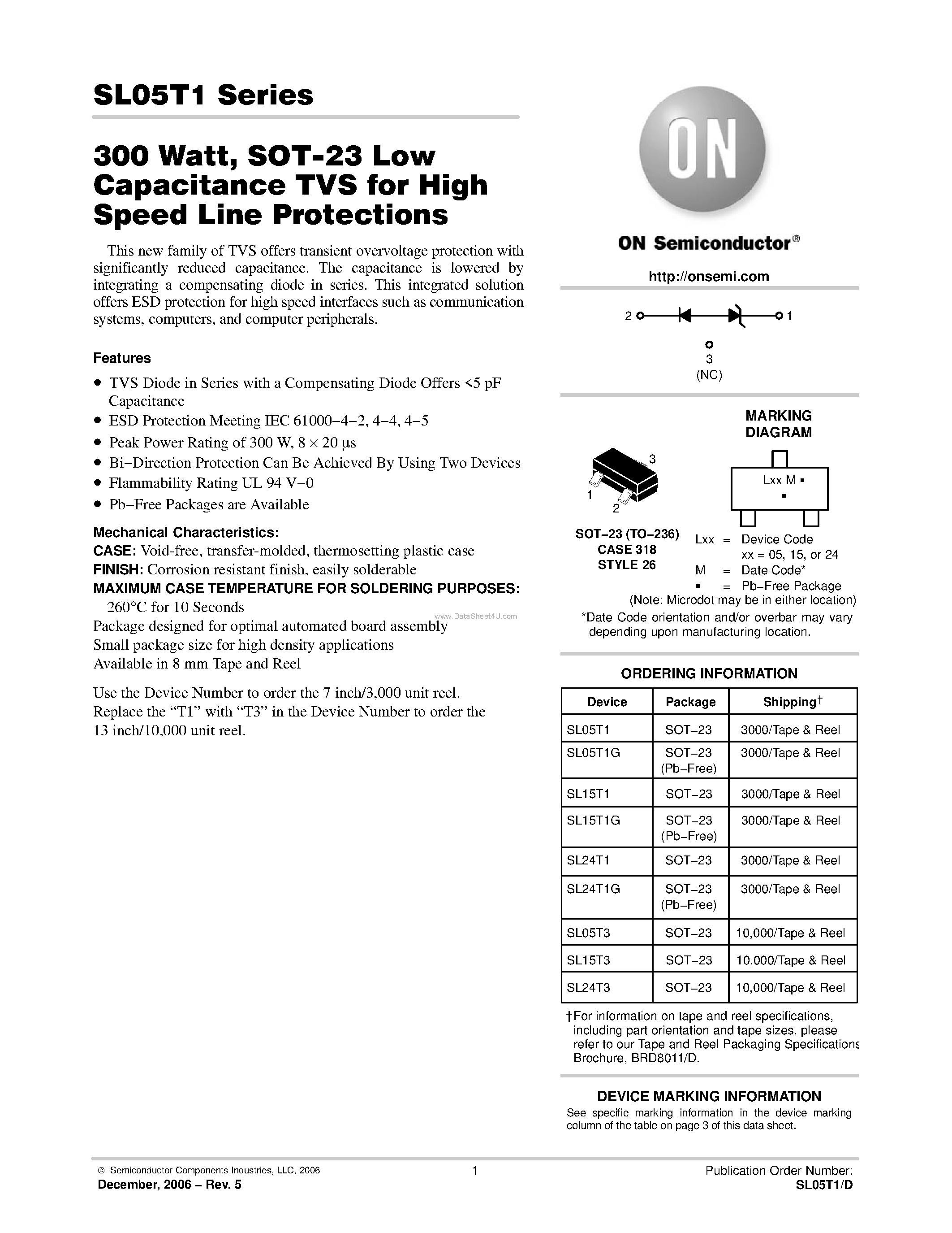 Datasheet SL15T1 - SOT-23 Low Capacitance TVS page 1