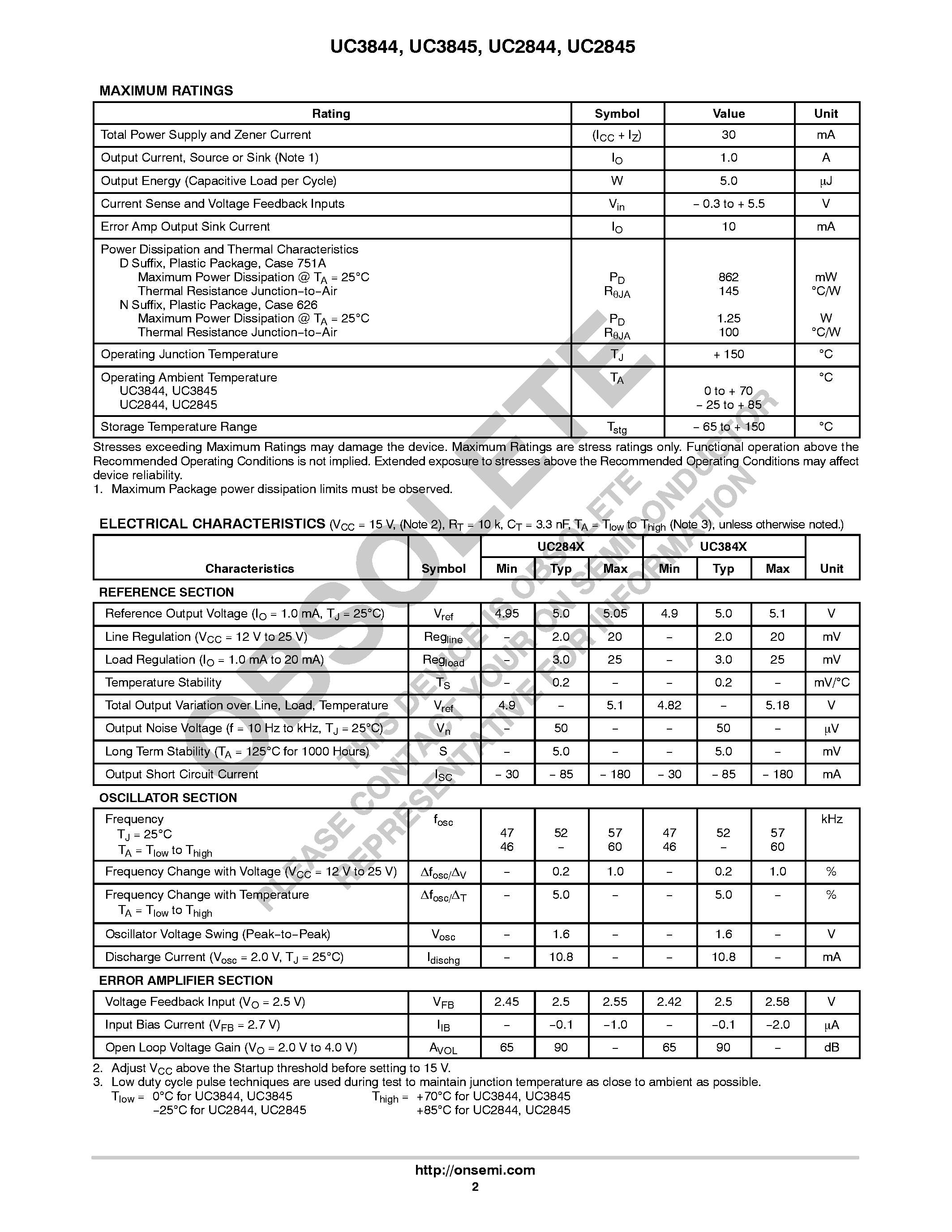 Даташит на микросхему UC3844 страница 2 Даташит UC3844 - (UC3844 / UC3845) High Performance Current Mode Controllers страница 2