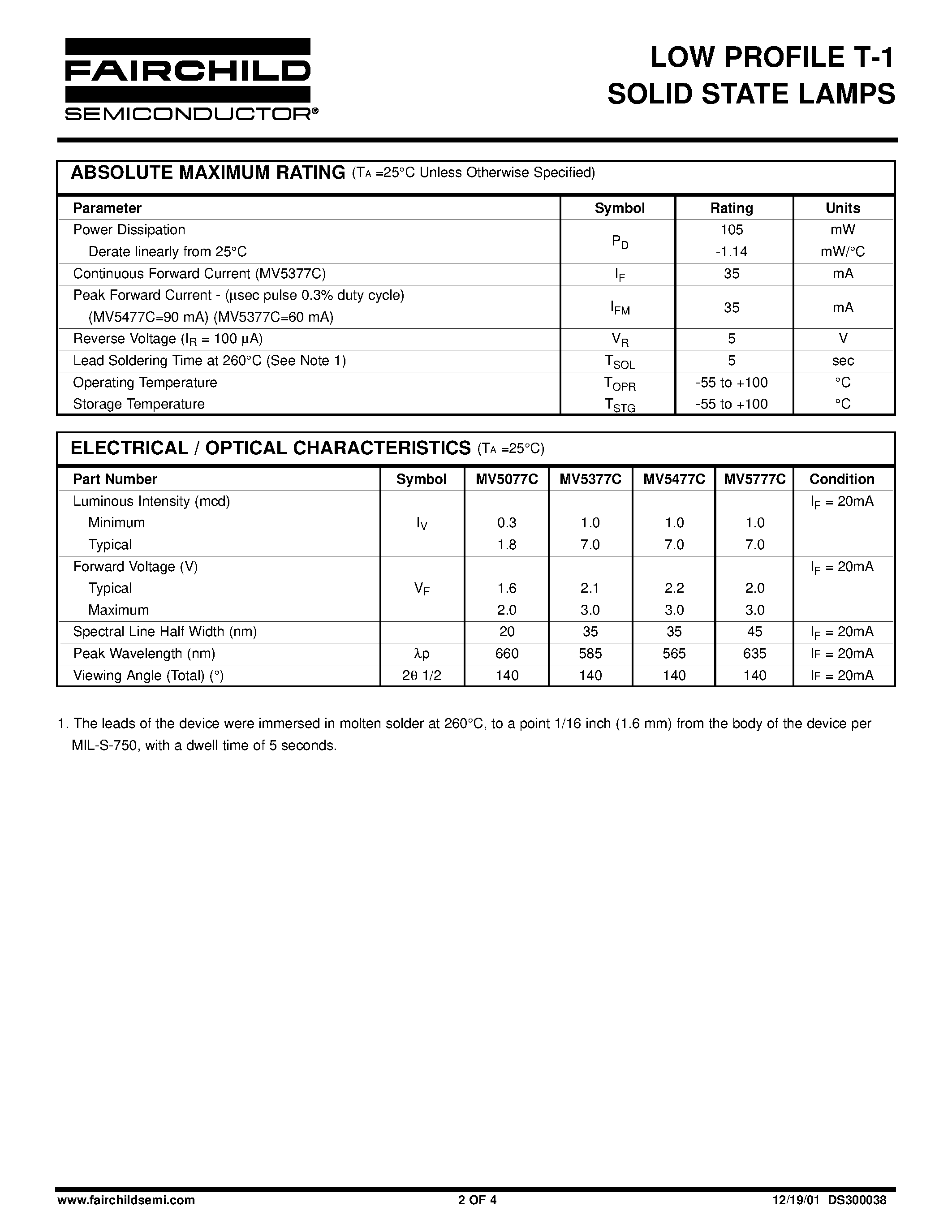 Даташит на микросхему MV5077C страница 2 Даташит MV5077C - (MV5x77C) LOW PROFILE T-1 SOLID STATE LAMPS страница 2
