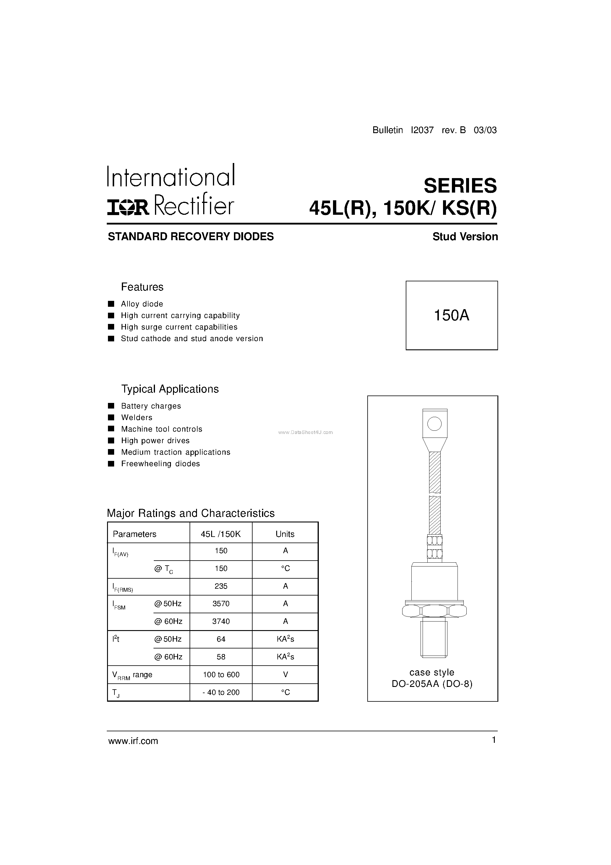 Даташит на микросхему 45L страница 1 Даташит 45L - STANDARD RECOVERY DIODES страница 1