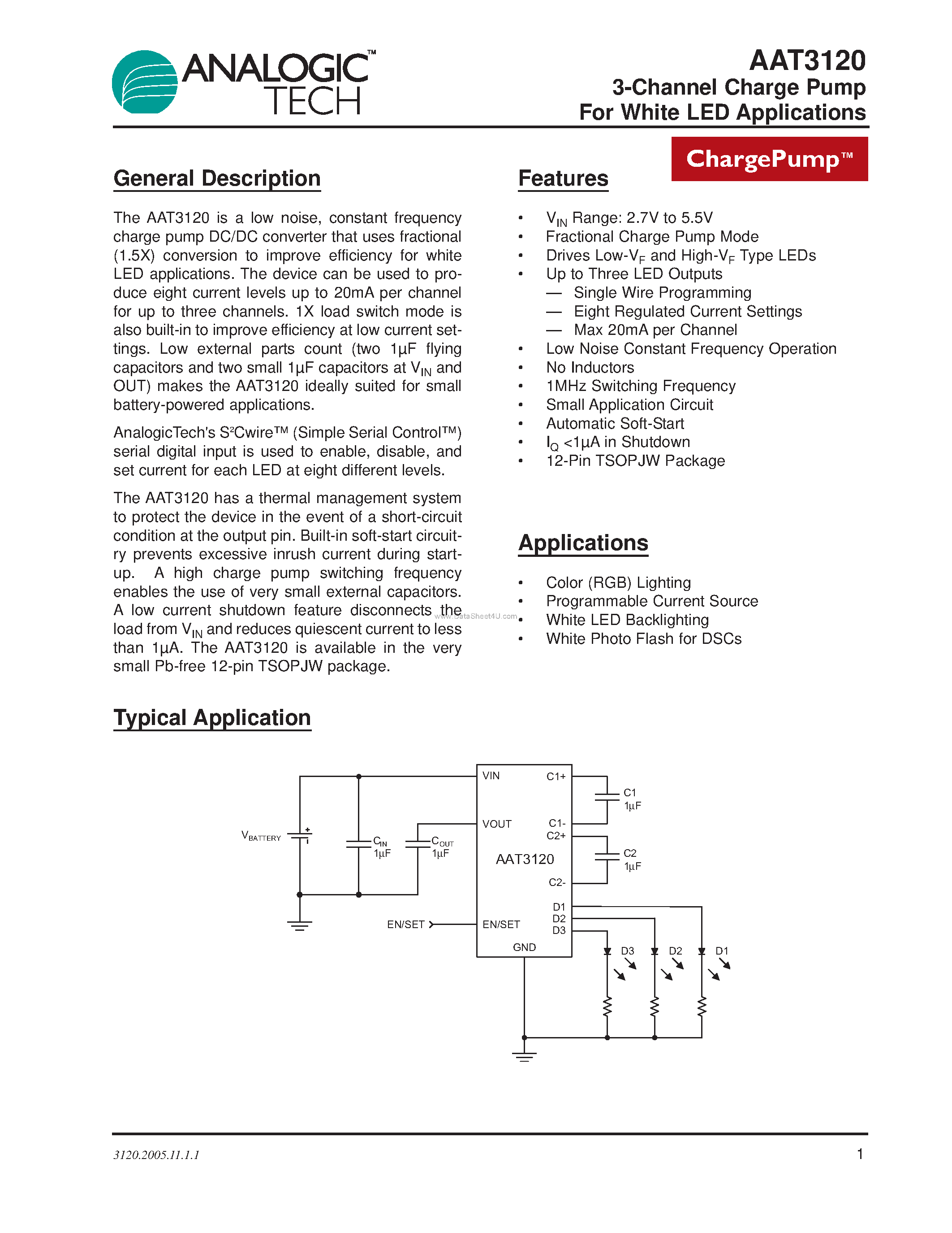 Даташит AAT3120 - 3-Channel Charge Pump страница 1