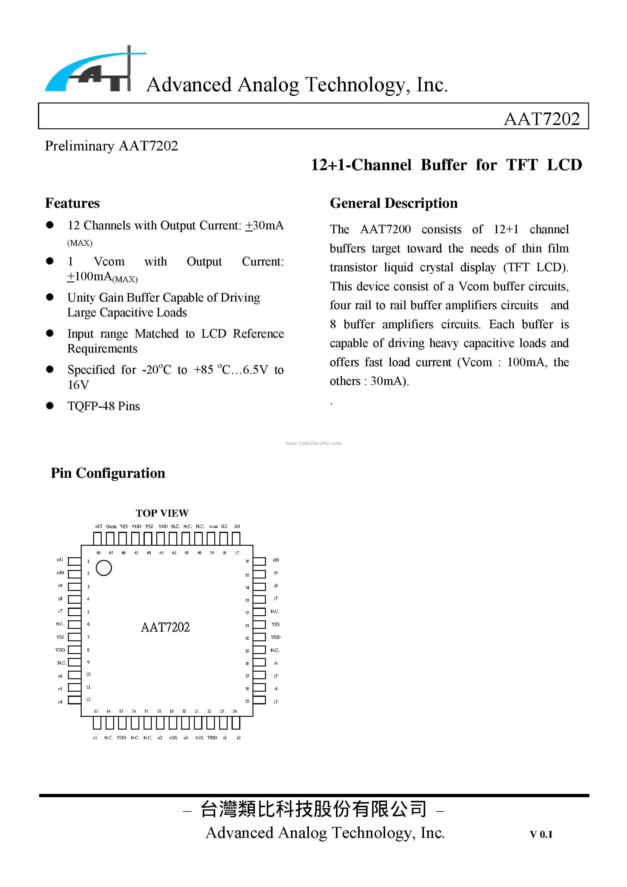 Datasheet AAT7202 - 12+1-Channel Buffer page 1
