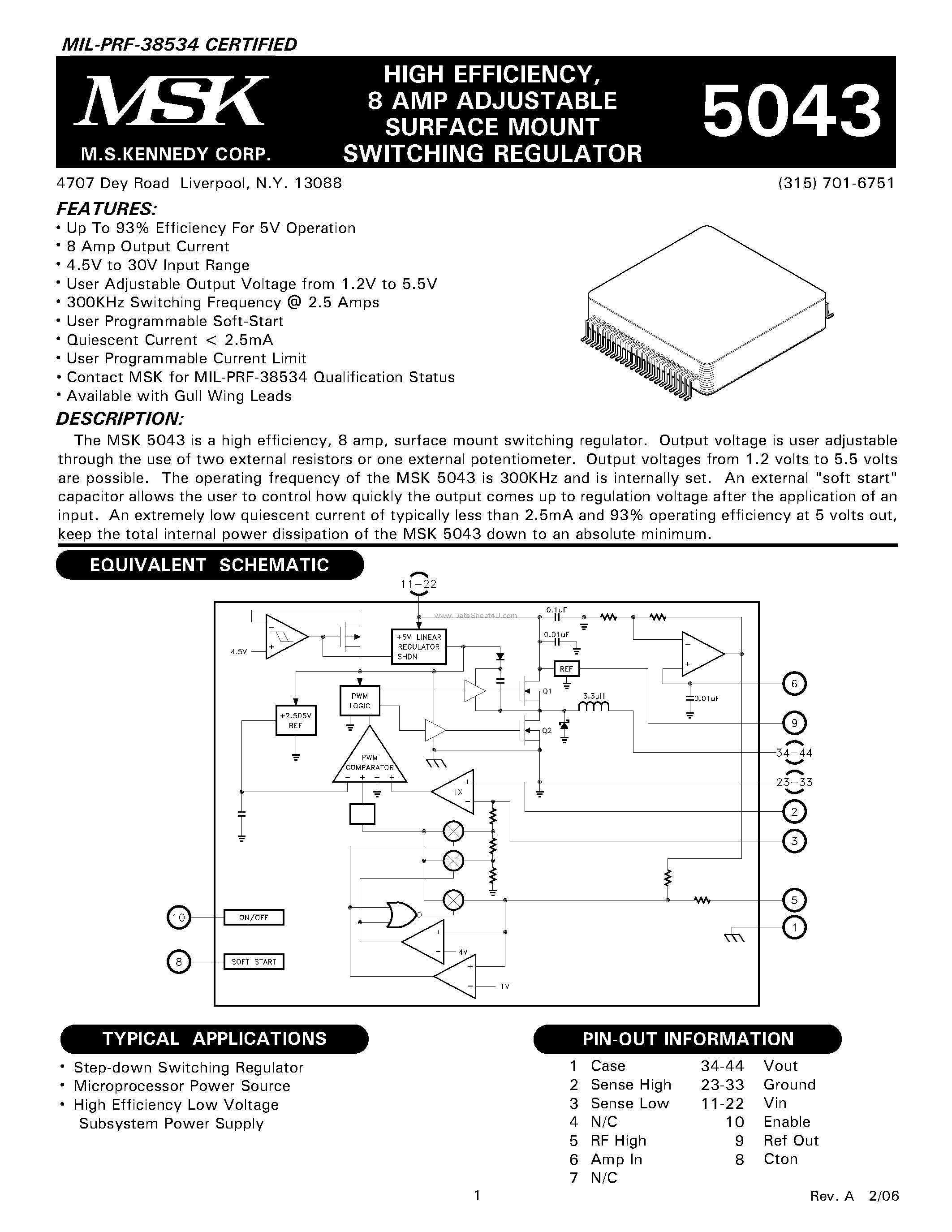 Datasheet MSK5043 page 1 Datasheet MSK5043 - SURFACE MOUNT SWITCHING REGULATOR page 1