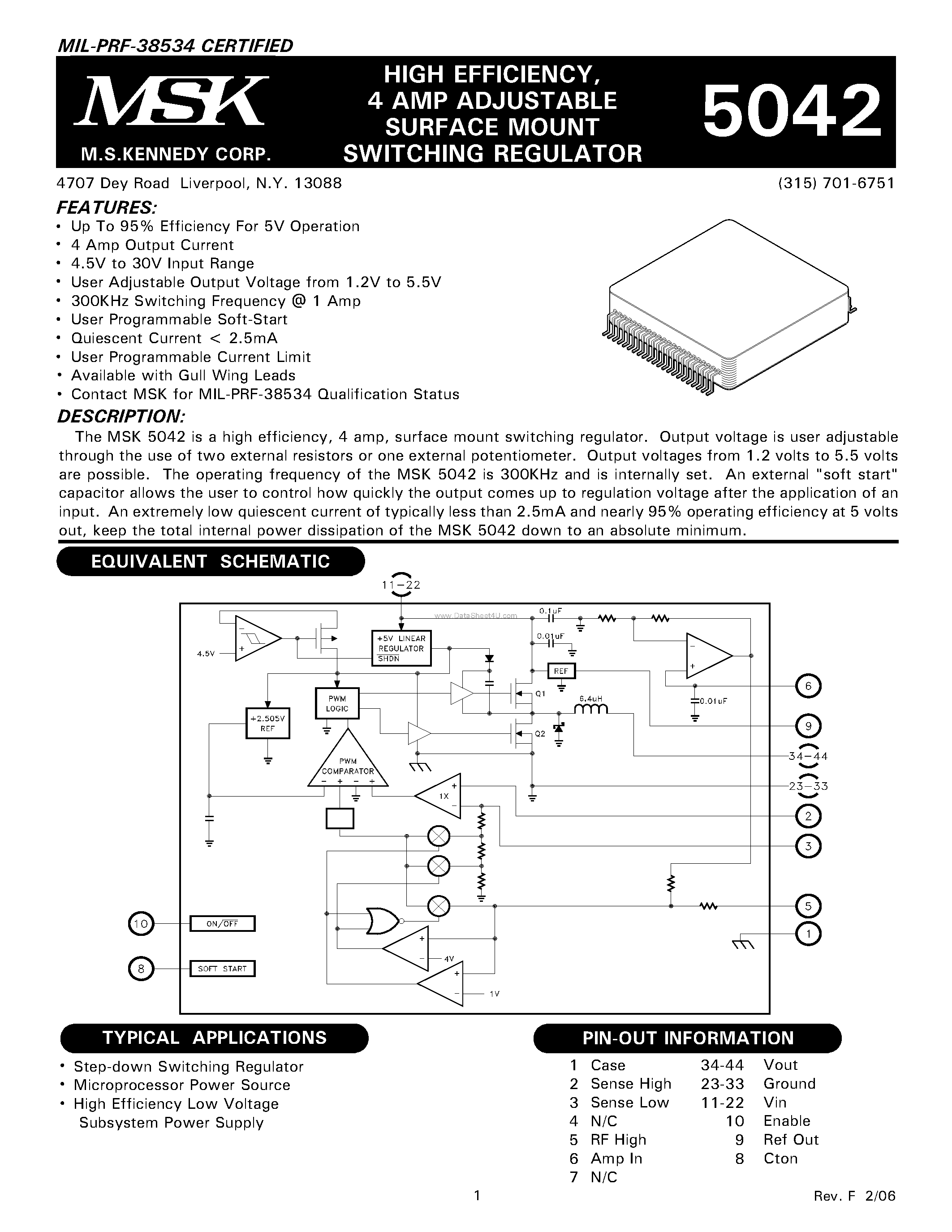 Datasheet MSK5042 page 1 Datasheet MSK5042 - SURFACE MOUNT SWITCHING REGULATOR page 1