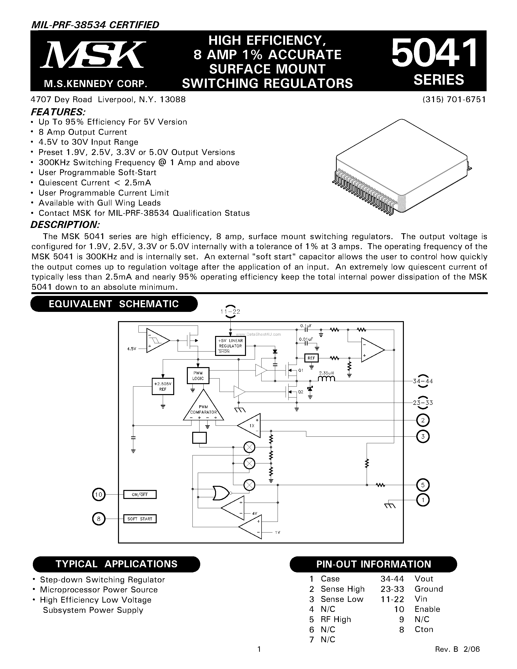 Datasheet MSK5041 page 1 Datasheet MSK5041 - SURFACE MOUNT SWITCHING REGULATOR page 1