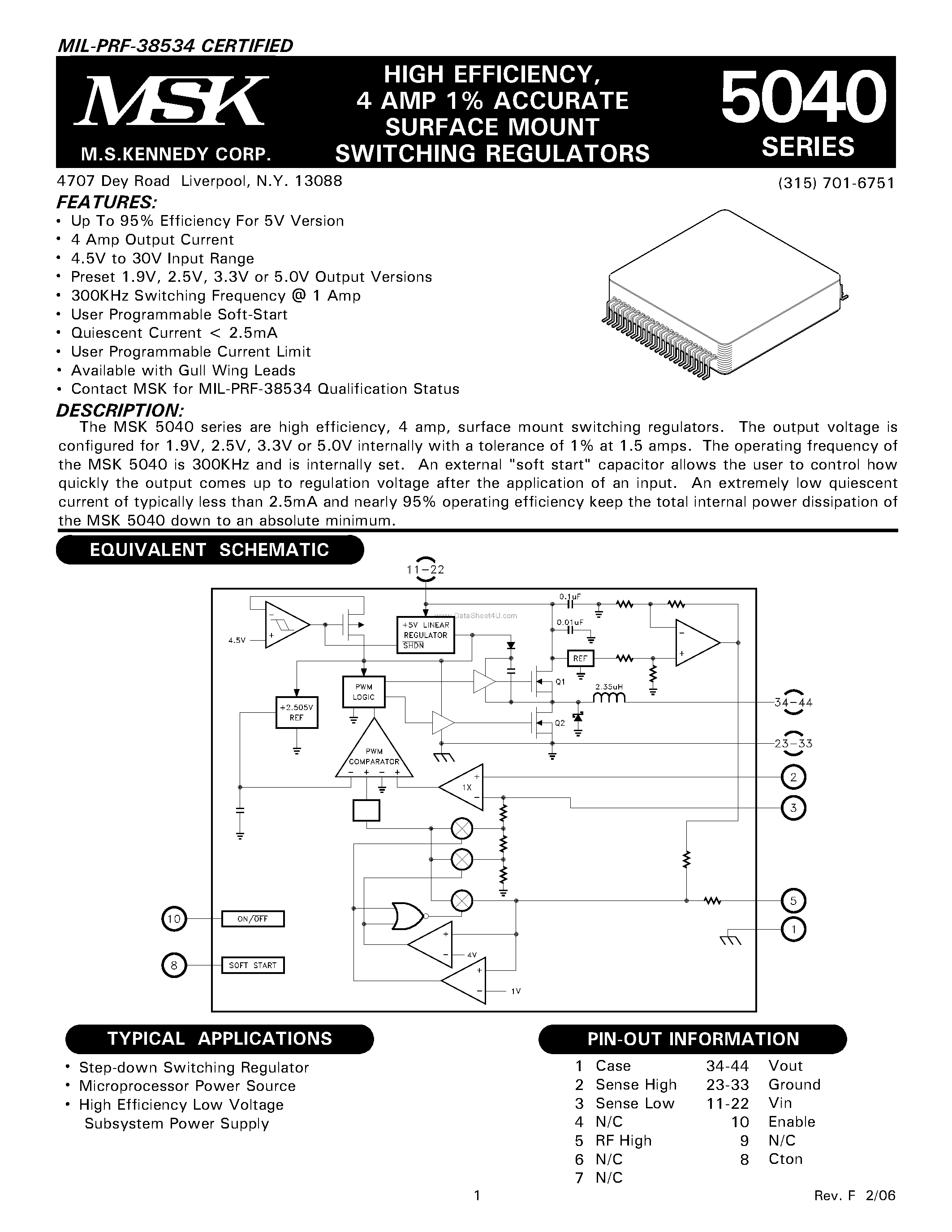 Datasheet MSK5040 page 1 Datasheet MSK5040 - SURFACE MOUNT SWITCHING REGULATOR page 1