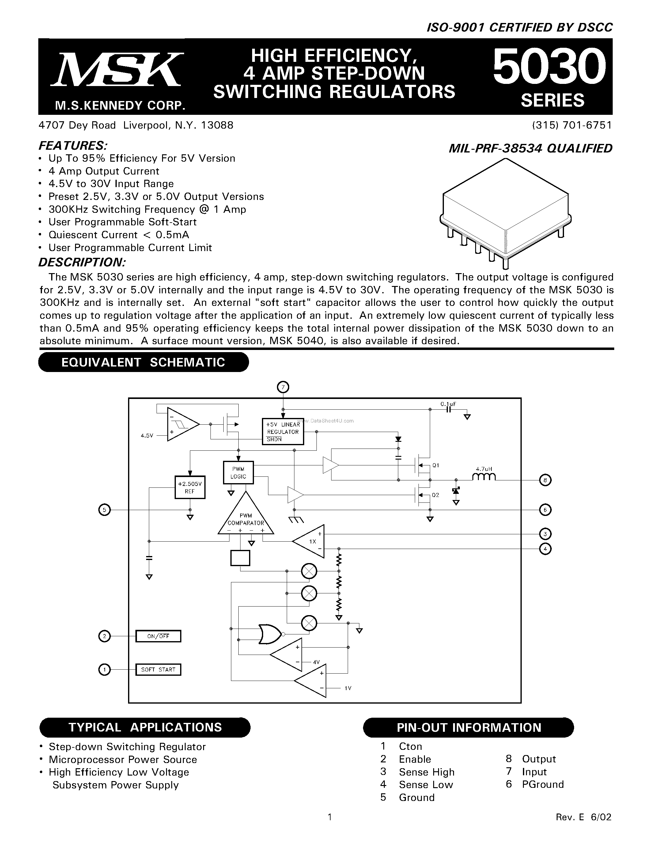 Datasheet MSK5030 page 1 Datasheet MSK5030 - STEP-DOWN SWITCHING REGULATORS page 1
