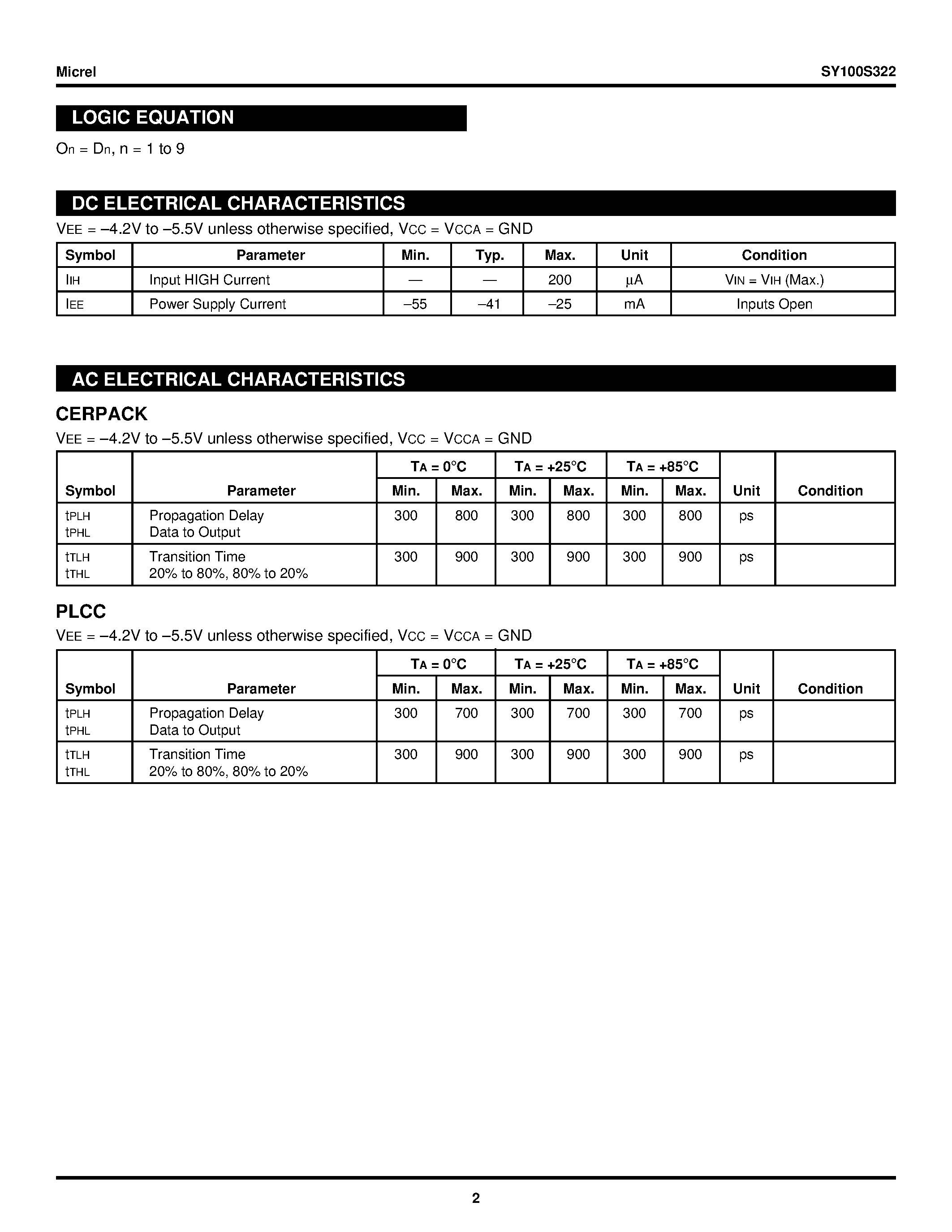 Даташит на микросхему SY100S322 страница 2 Даташит SY100S322 - 9-BIT Buffer страница 2