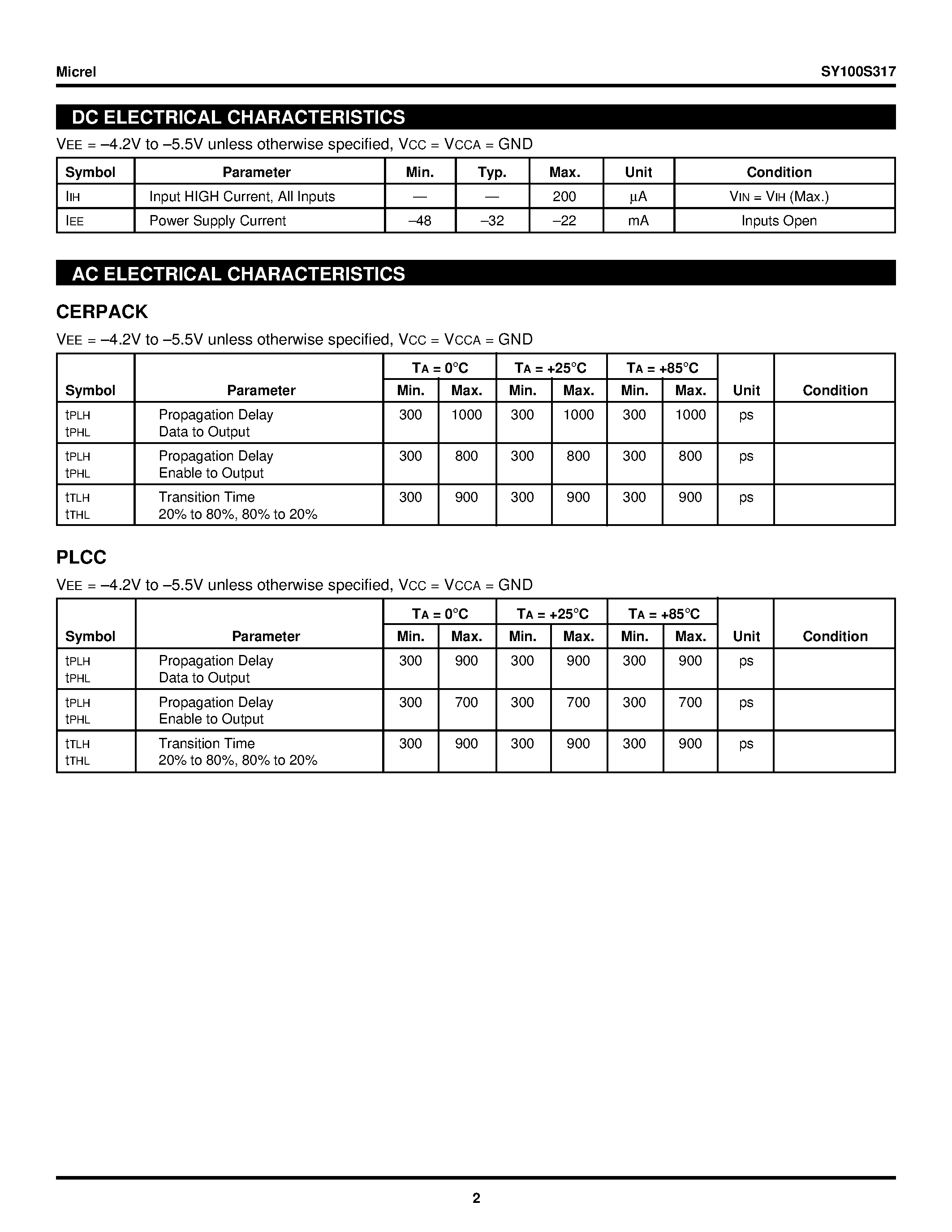 Datasheet SY100S317 - Triple 2-WIDE Oa/oai Gate page 2