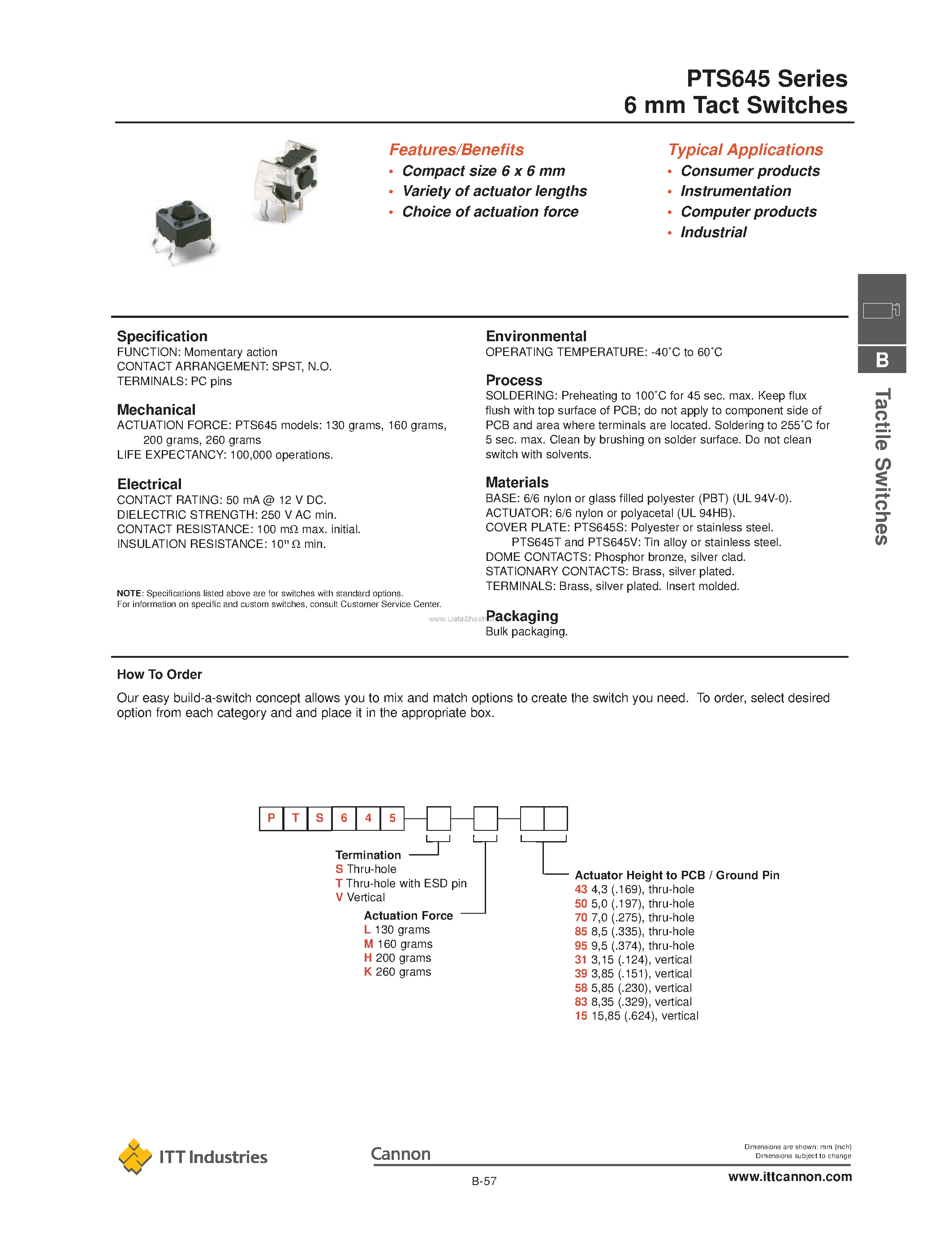 Даташит на микросхему PTS645 страница 1 Даташит PTS645 - Tact Switches страница 1