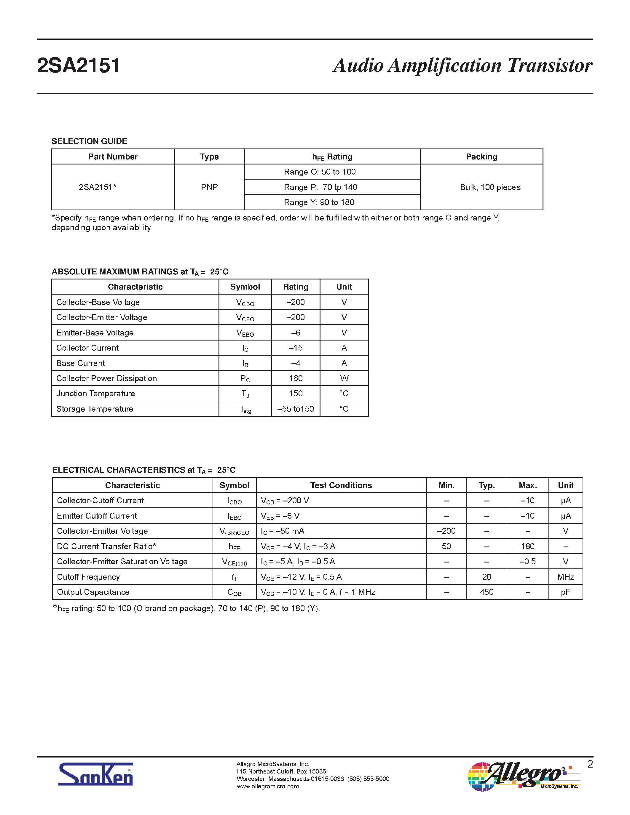 Datasheet 2SA2151 - Audio Amplification Transistor page 2