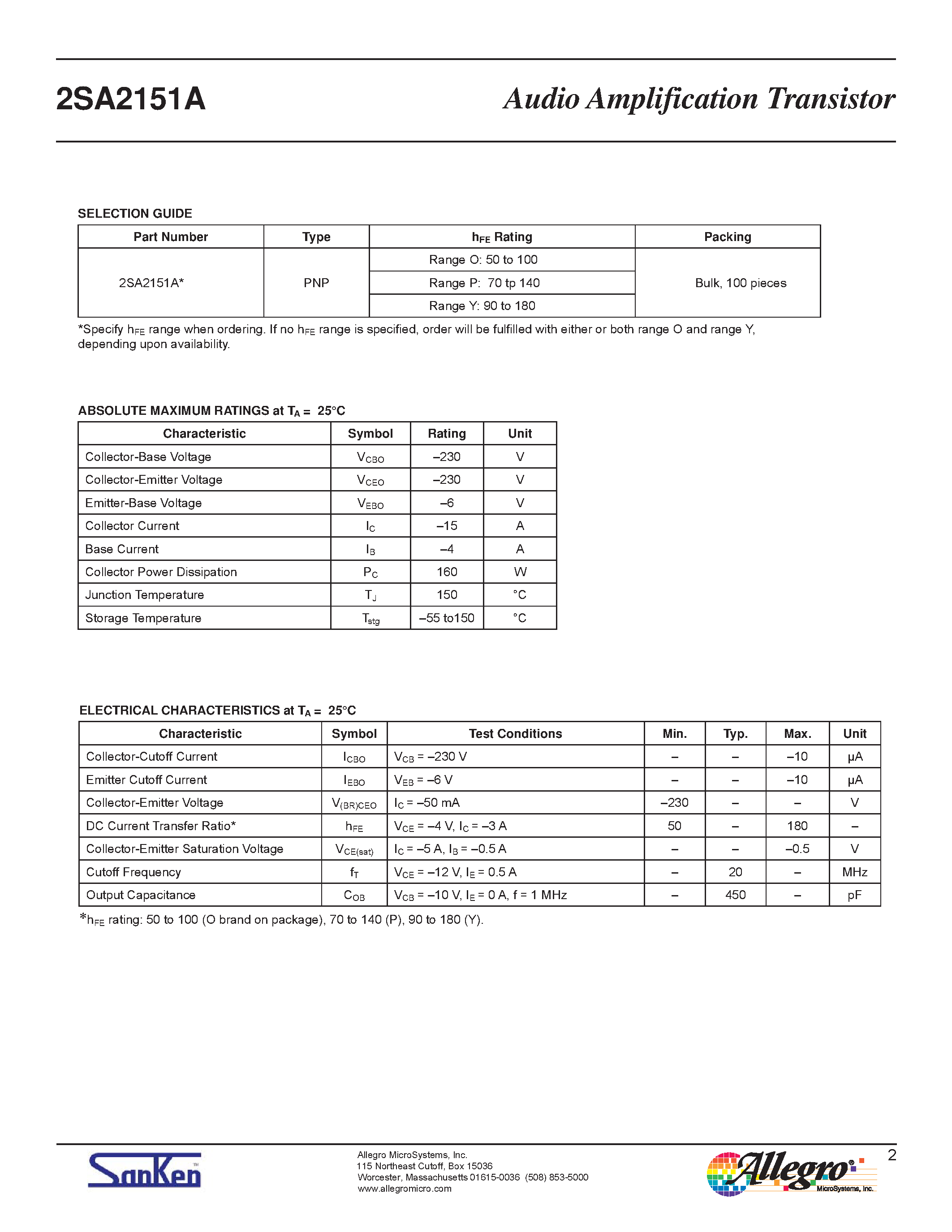 Datasheet 2SA2151A - Audio Amplification Transistor page 2