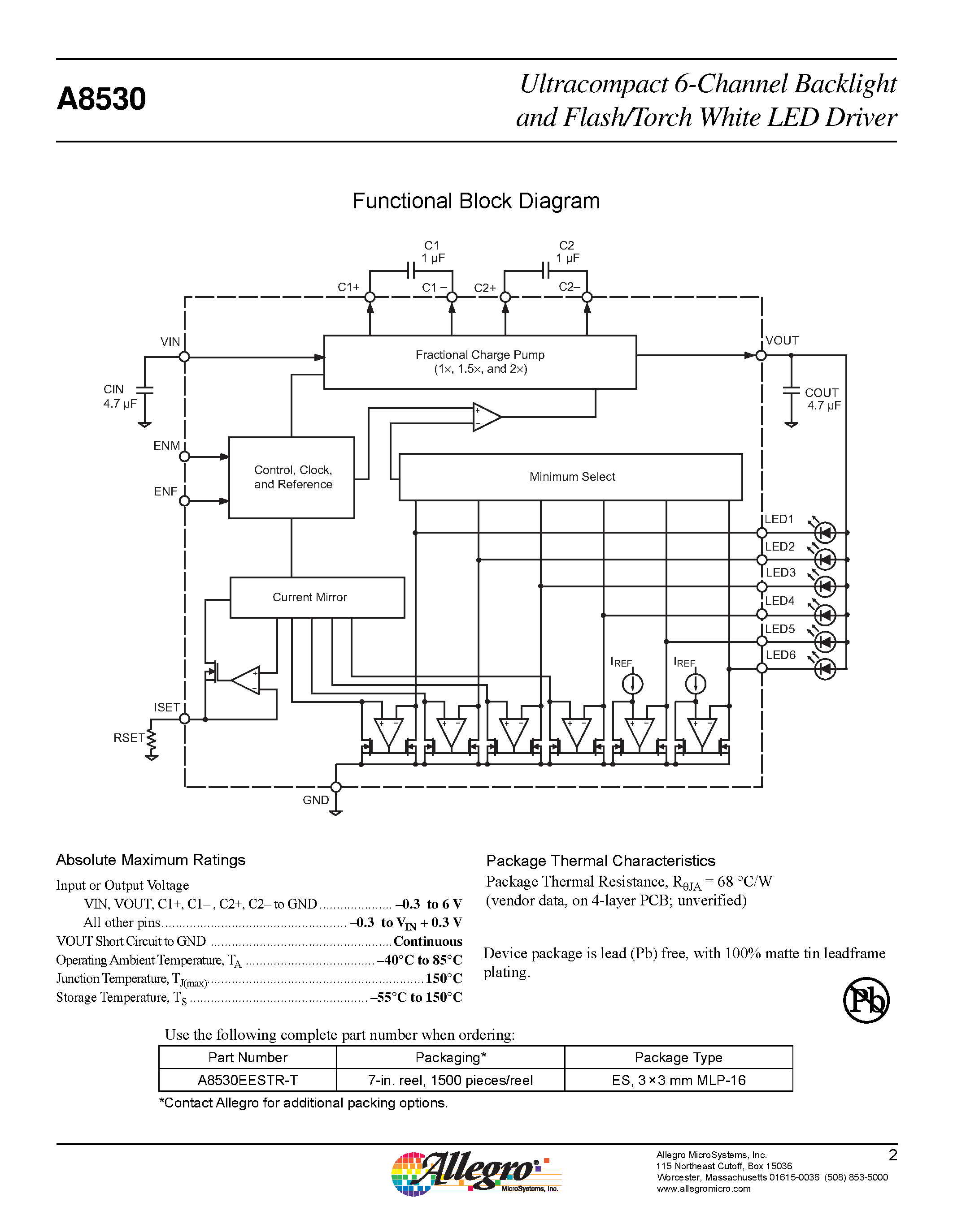 Даташит на микросхему A8530 страница 2 Даташит A8530 - Ultracompact 6-Channel Backlight and Flash/Torch White LED Driver страница 2