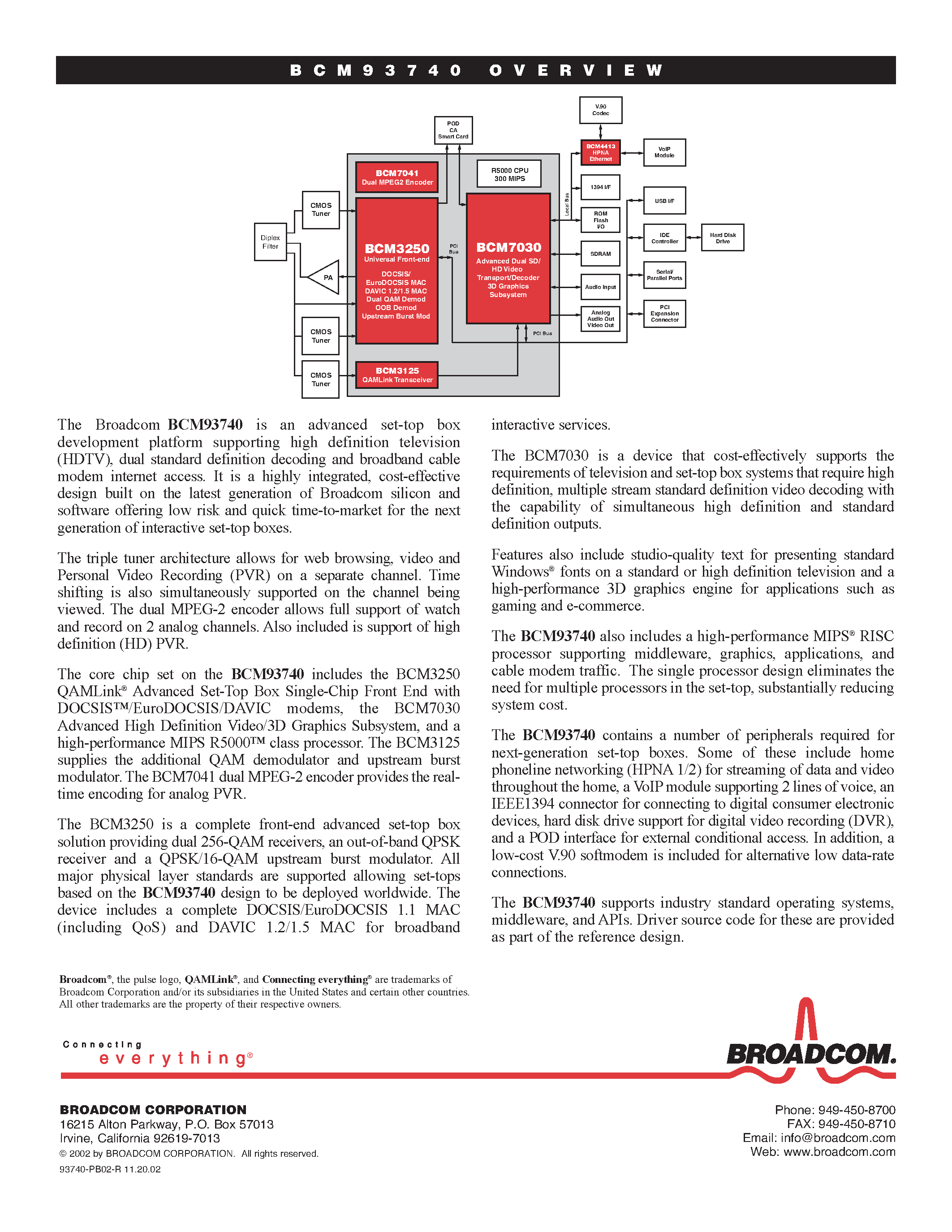 Datasheet BCM93740 page 2 Datasheet BCM93740 - ADVANCED 3D SET-TOP BOX DEVELOPMENT PLATFORM page 2