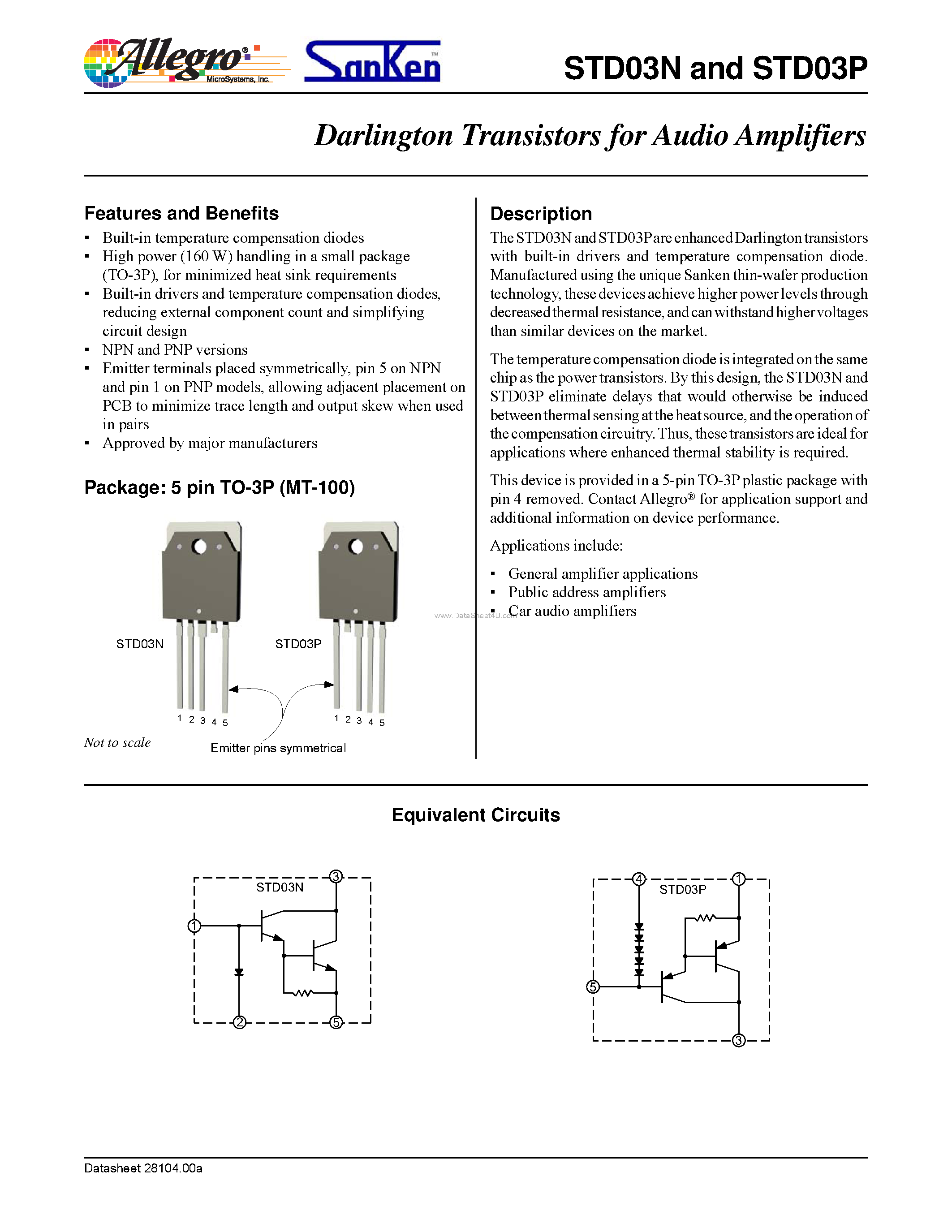 Datasheet STD03N - (STD03N/P) Darlington Transistors page 1