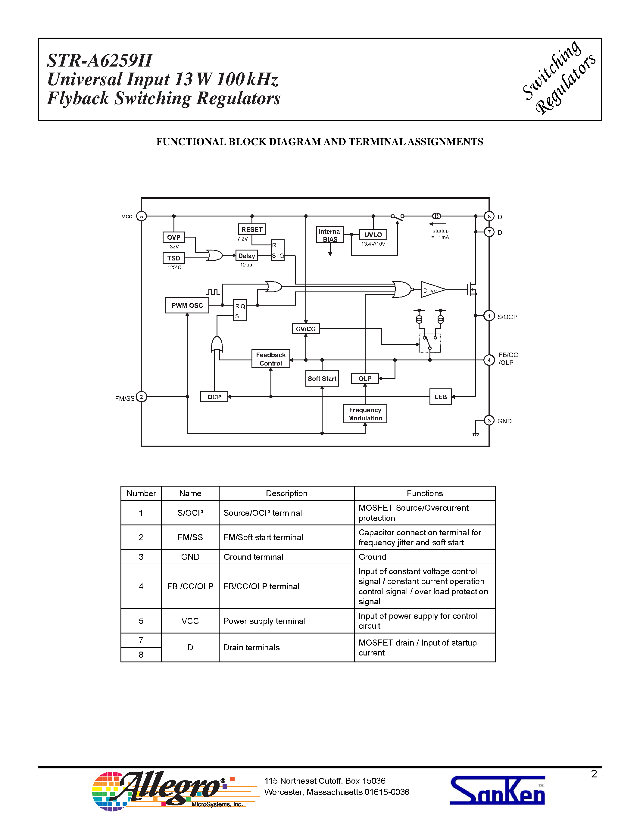 Даташит STRA6259H - Universal-Input 13 W 100 kHz Flyback Switching Regulators страница 2