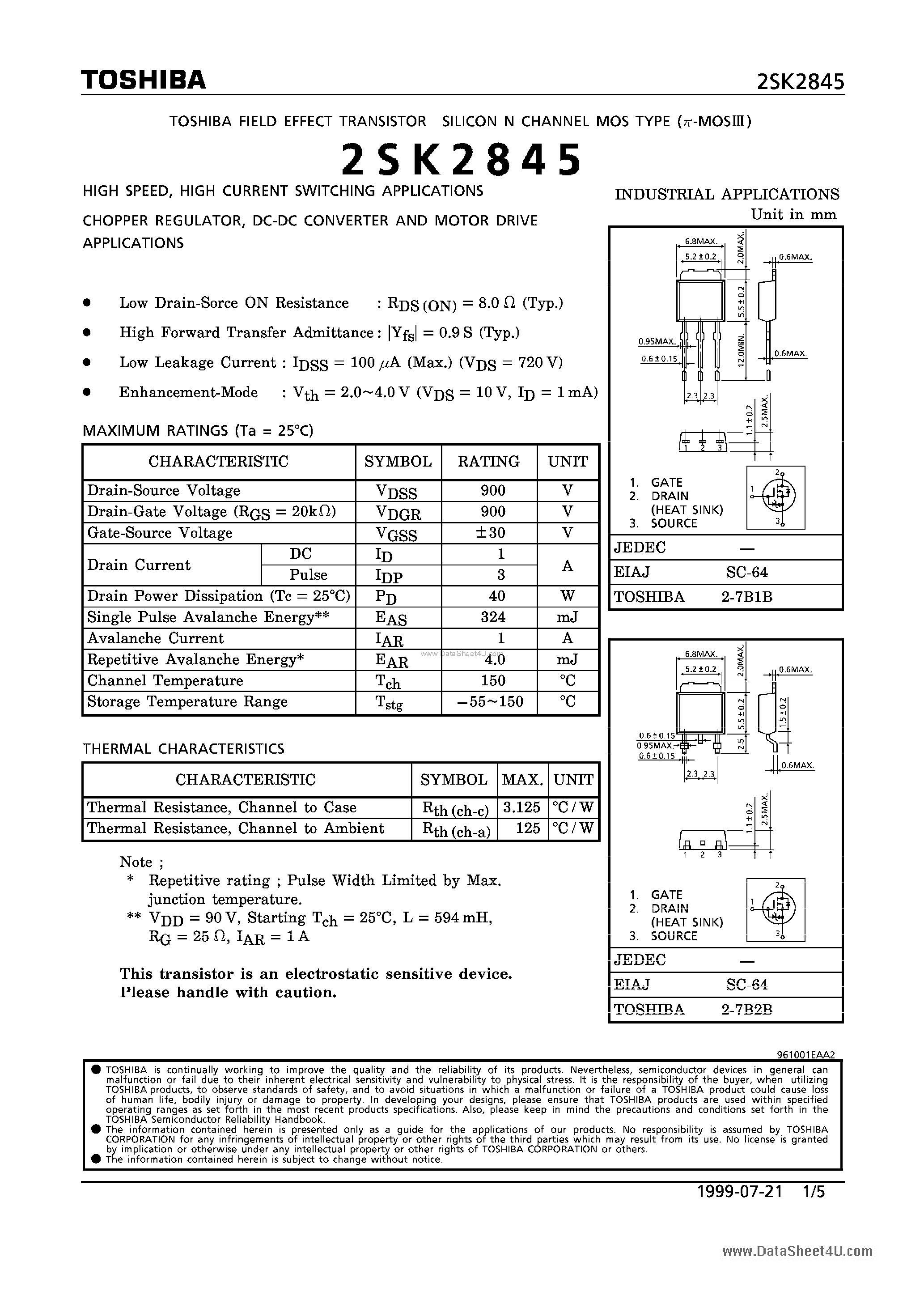 Datasheet K2845 page 1 Datasheet K2845 - Search -----> 2SK2845 page 1