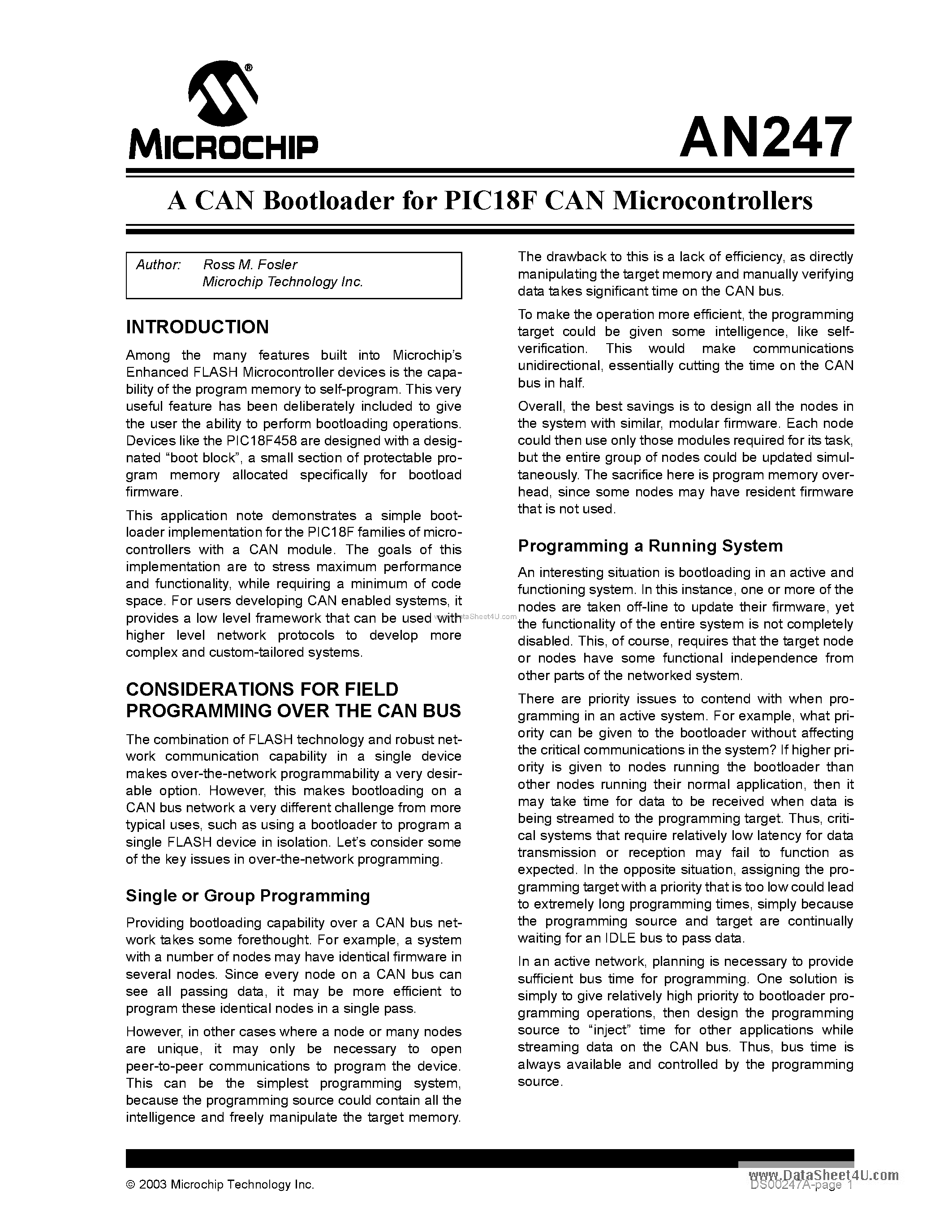 Datasheet AN247 - A CAN Bootloader page 1