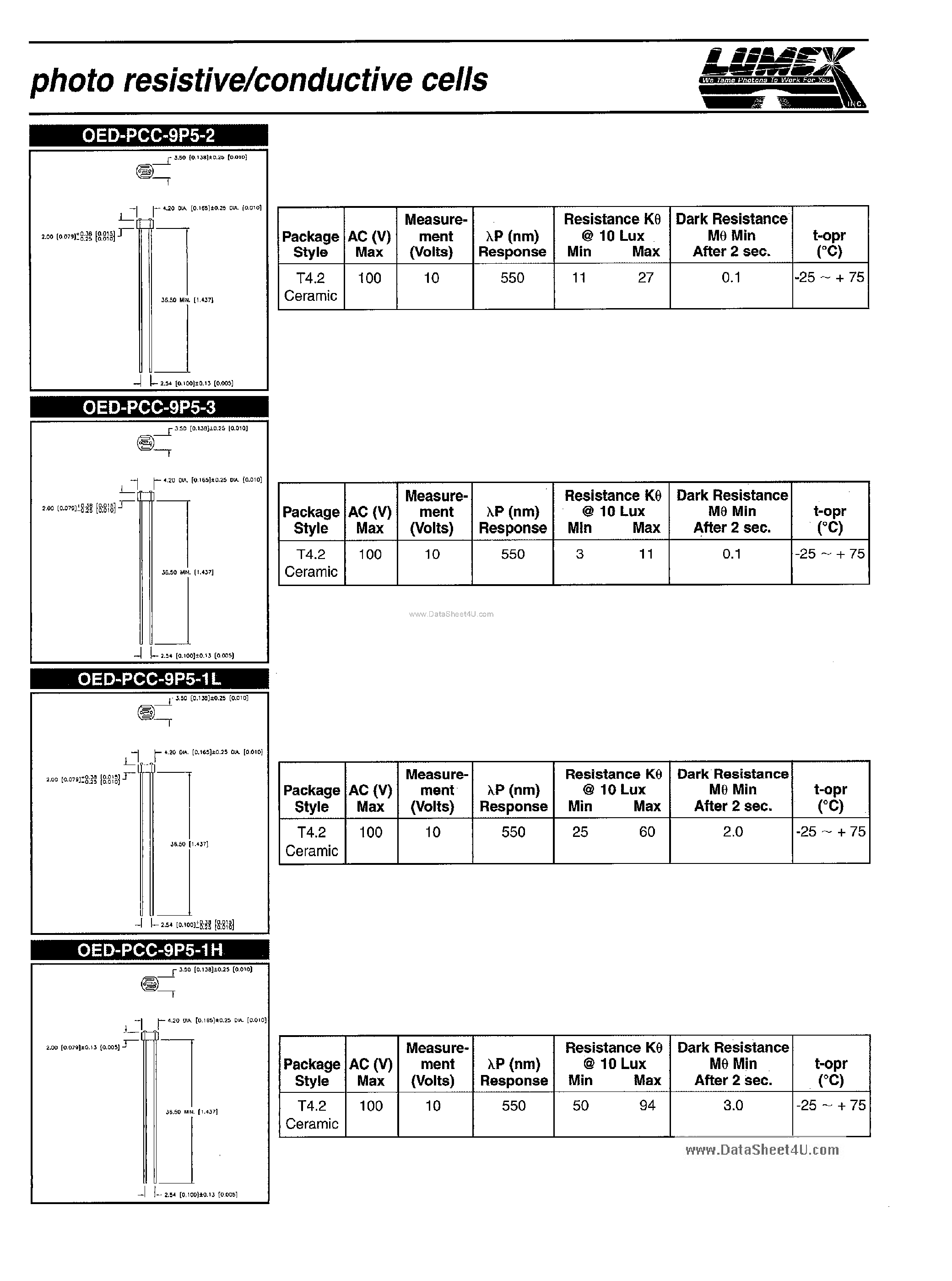 Datasheet 9P5-1H - (9P5-xx) Photo Resitive / Conductive Cells page 1