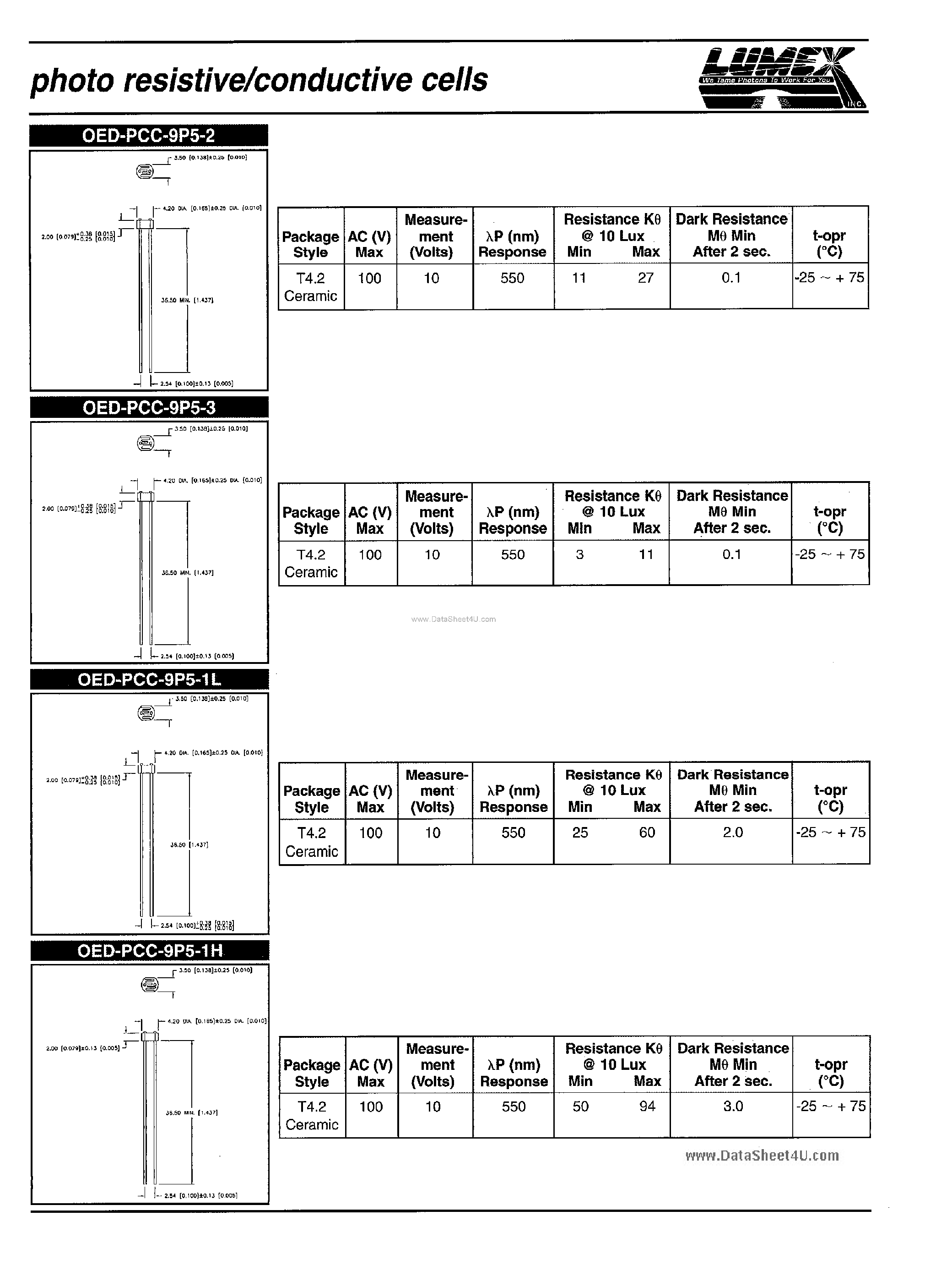 Datasheet OED-PCC-9P5-1H - (9P5-xx) Photo Resitive / Conductive Cells page 1