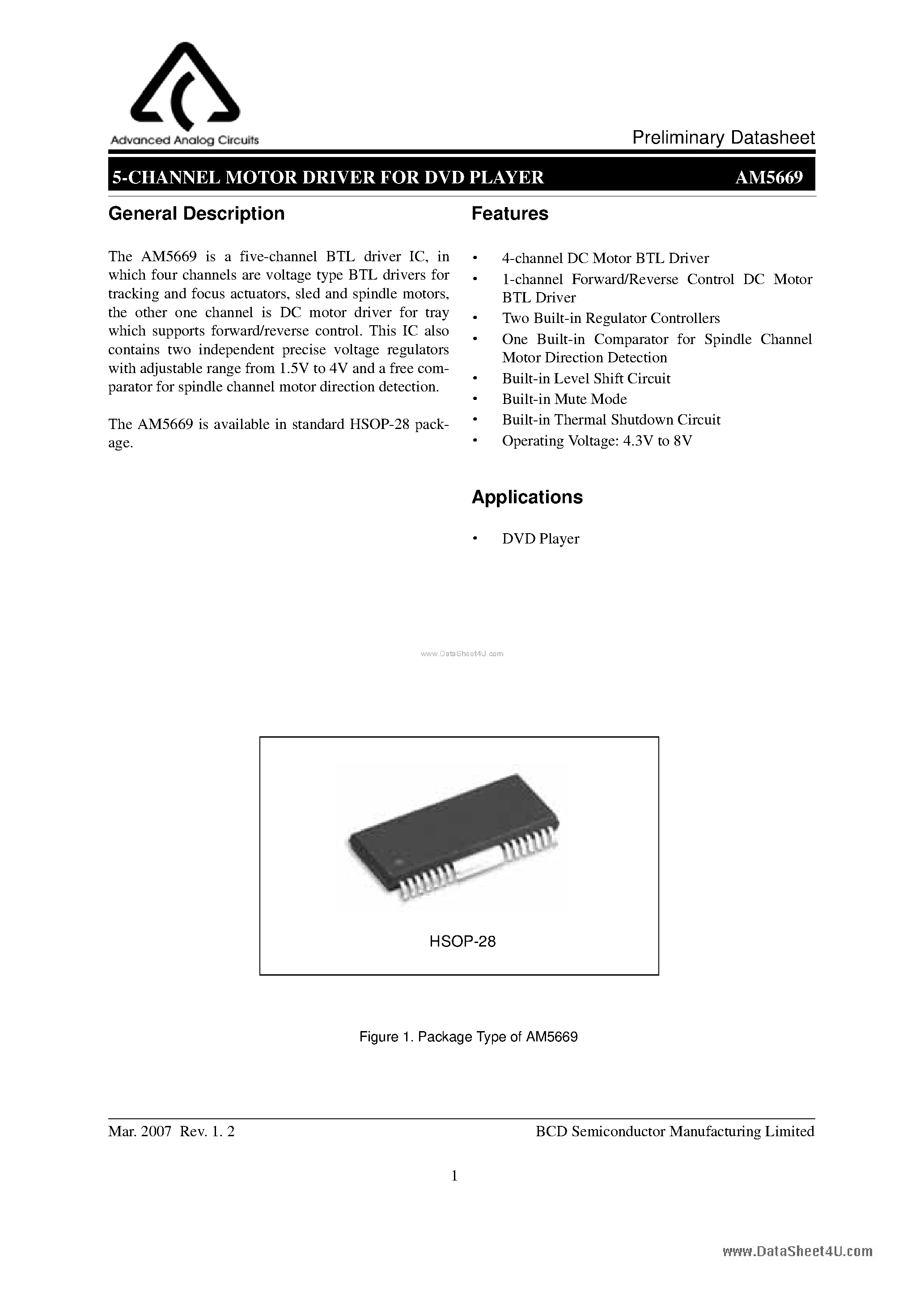 Datasheet AM5669 - 5-CHANNEL MOTOR DRIVER page 1