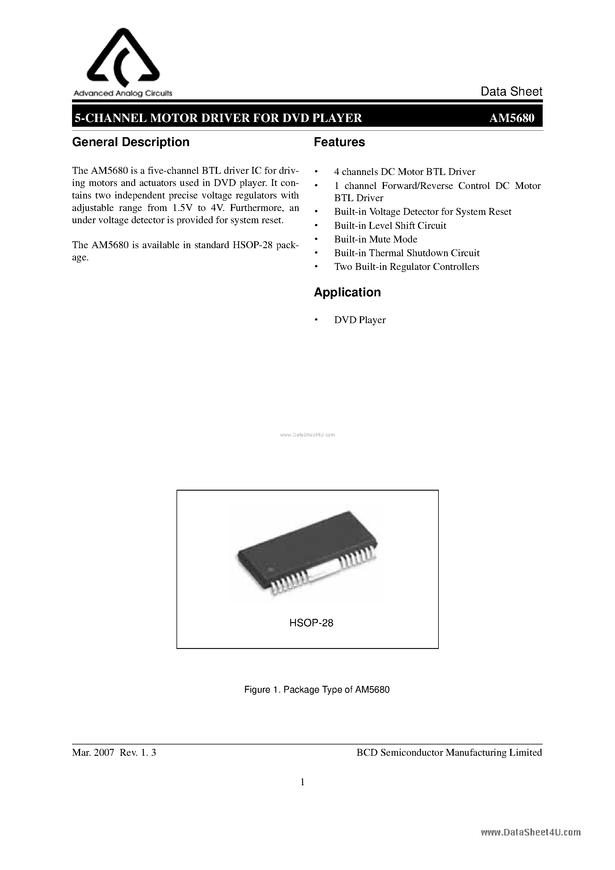 Datasheet AM5680 - 5-CHANNEL MOTOR DRIVER page 1