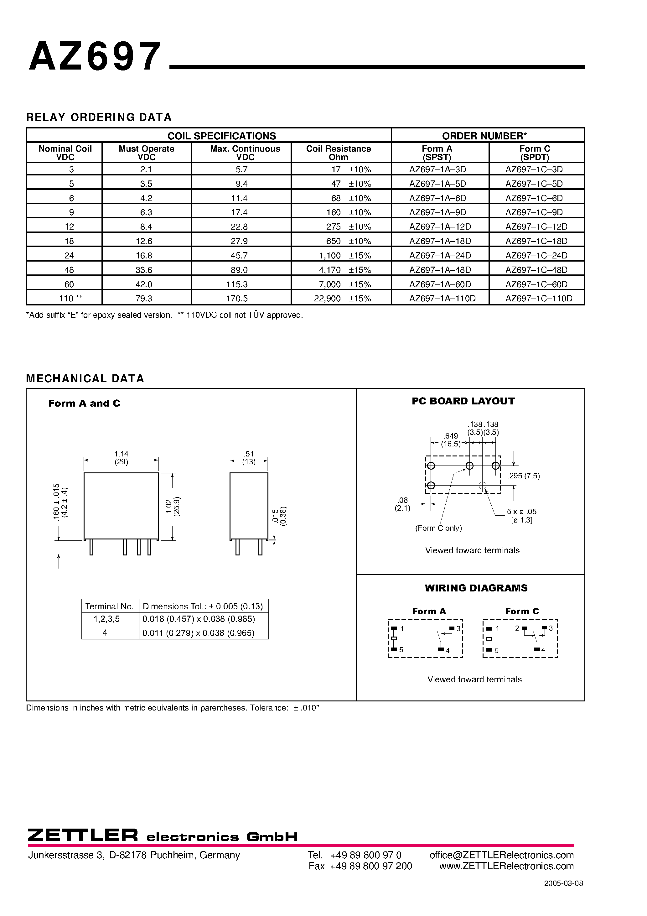 Даташит на микросхему AZ697 страница 2 Даташит AZ697 - MINIATURE POWER RELAY страница 2