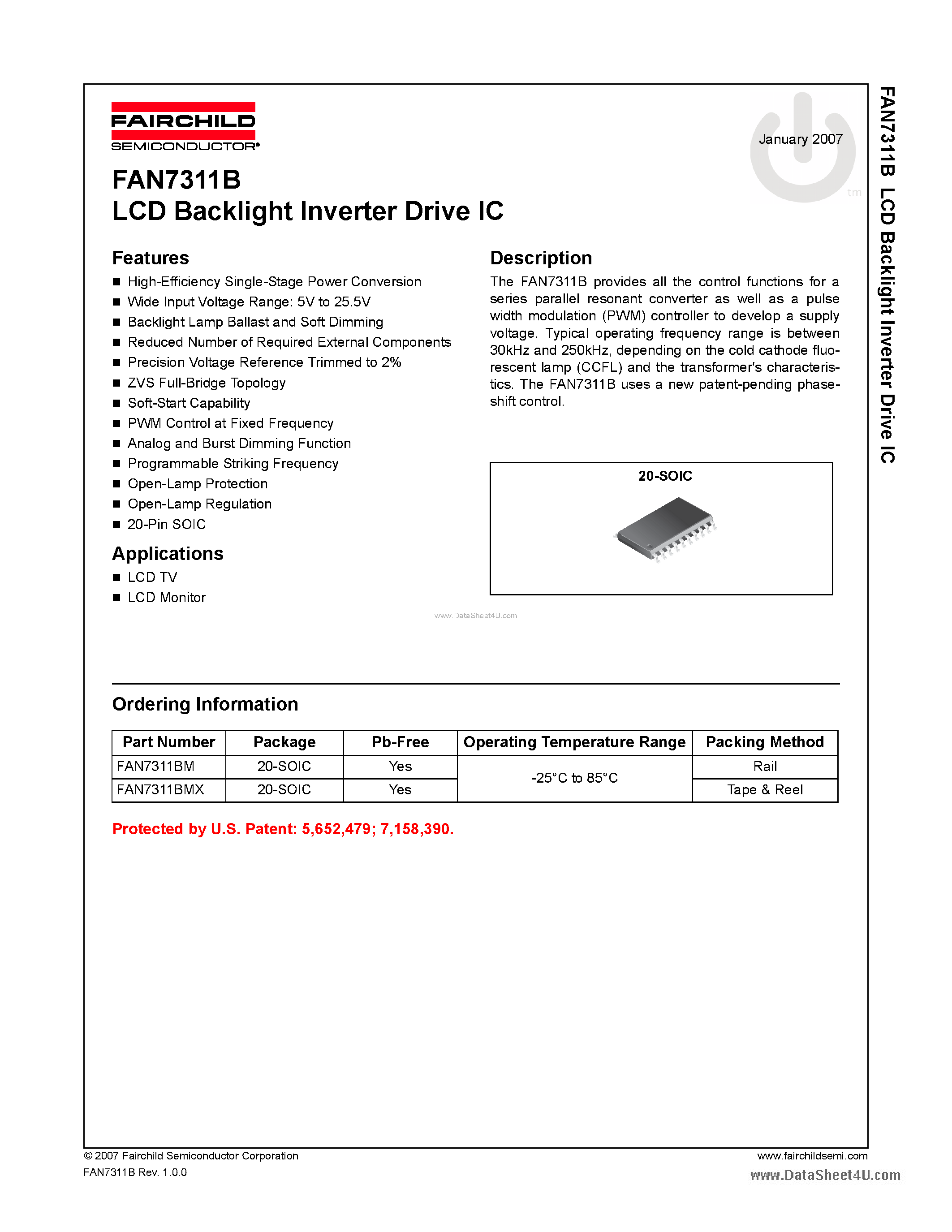 Даташит FAN7311B - LCD Backlight Inverter Drive IC страница 1