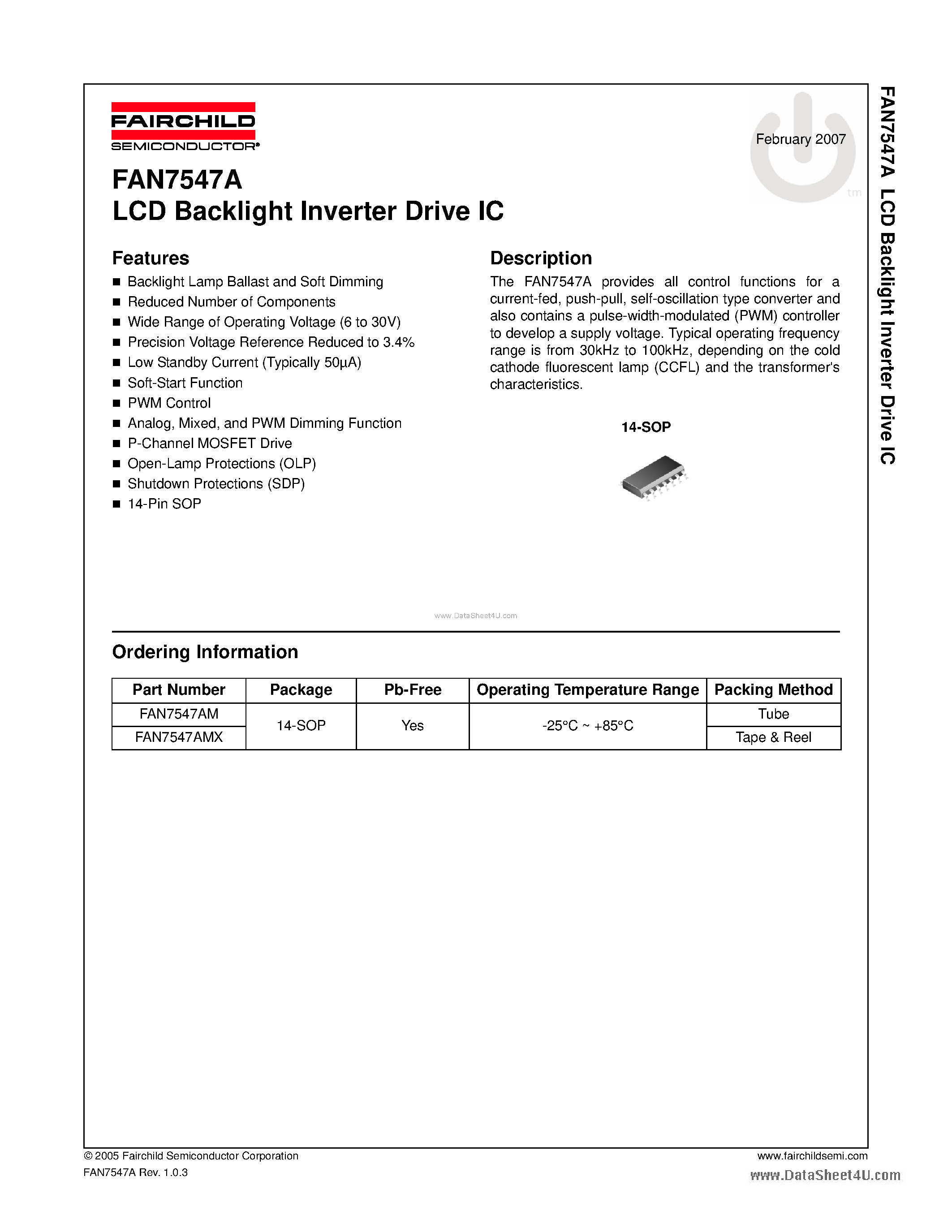 Даташит FAN7547A - LCD Backlight Inverter Drive IC страница 1