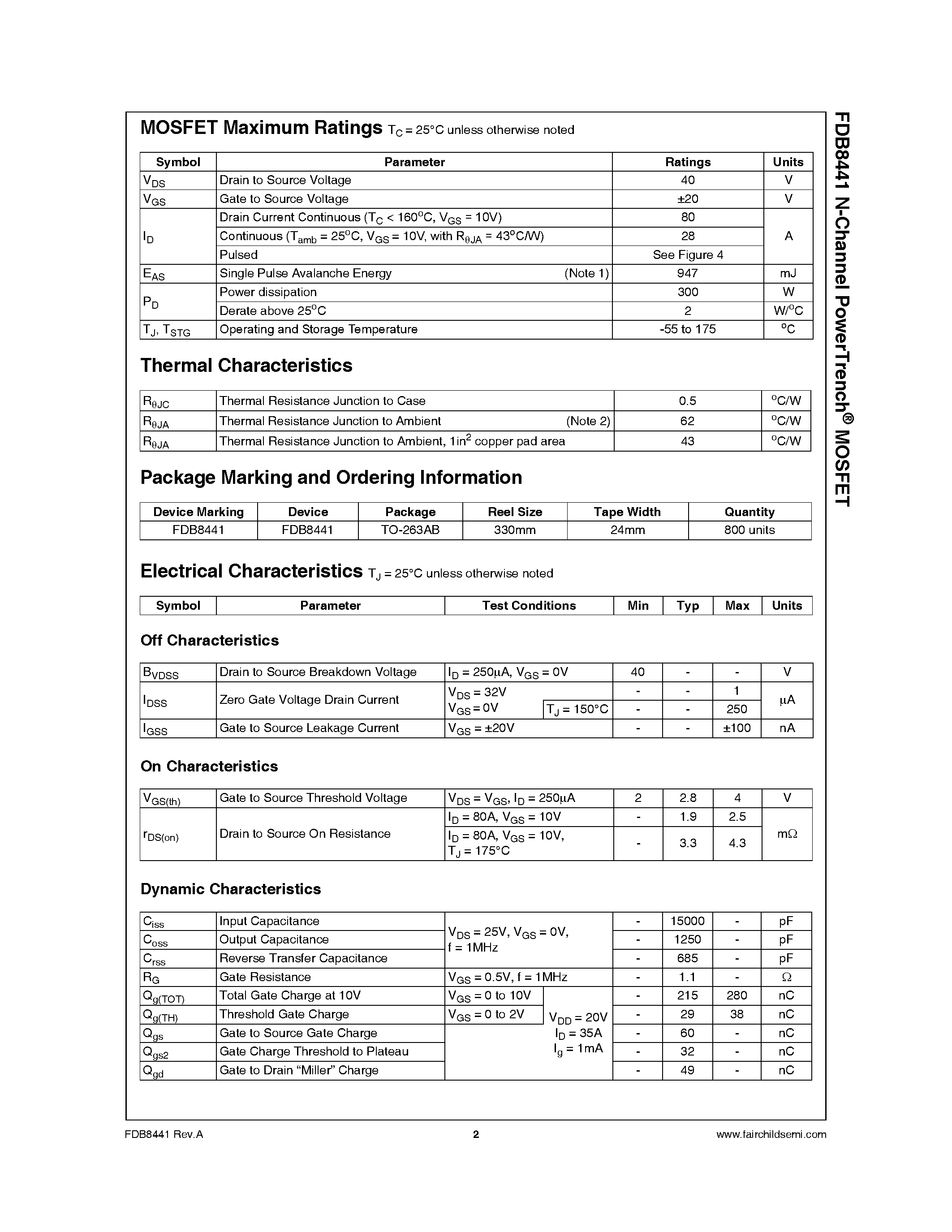 Datasheet FDB8441 - N-Channel MOSFET page 2