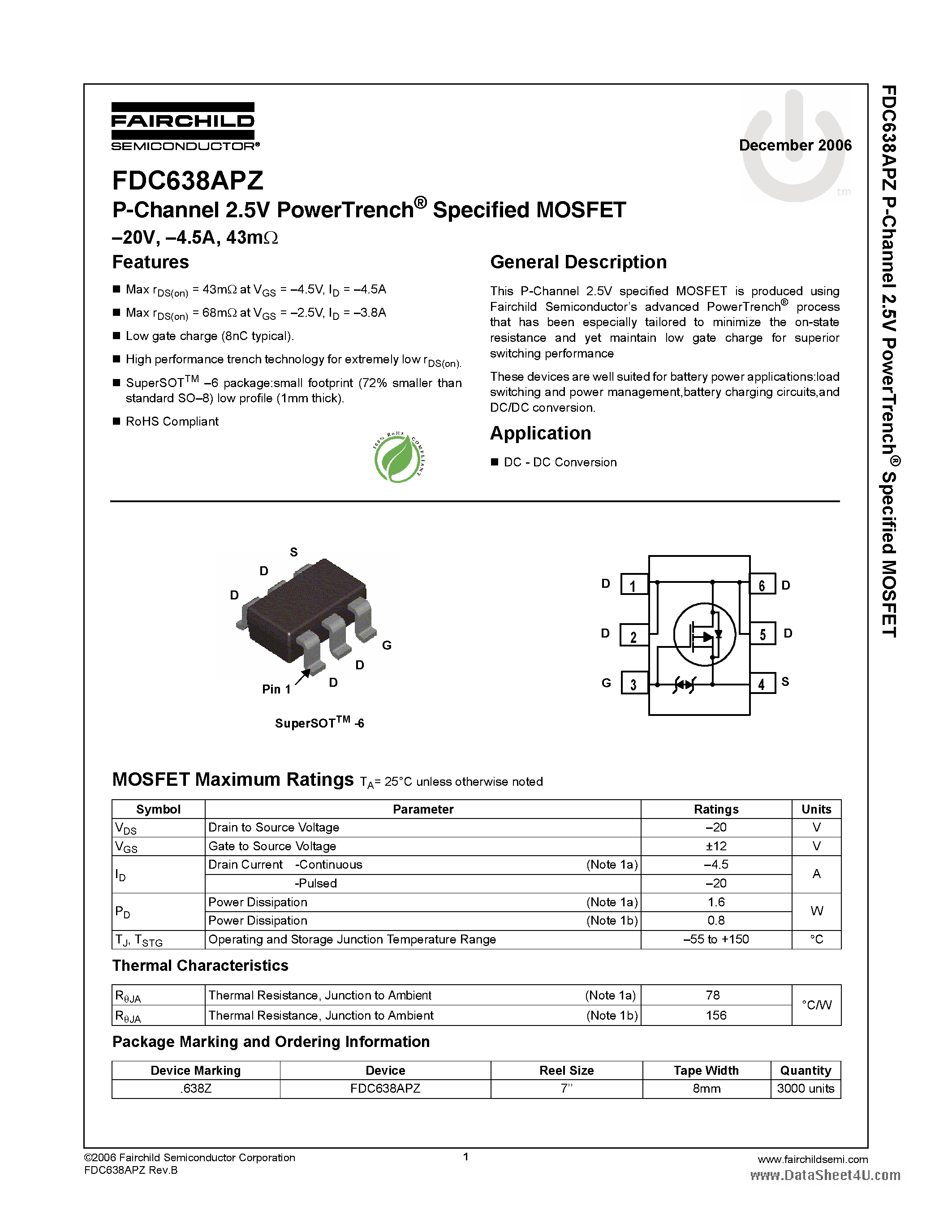 Datasheet FDC638APZ page 1 Datasheet FDC638APZ - N-Channel MOSFET page 1