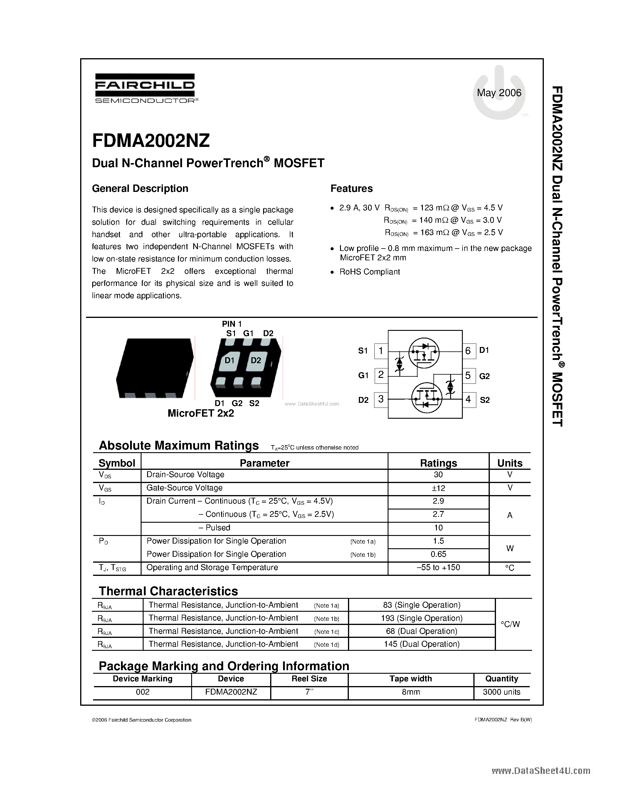 Datasheet FDMA2002NZ - Dual N-Channel PowerTrench MOSFET page 1