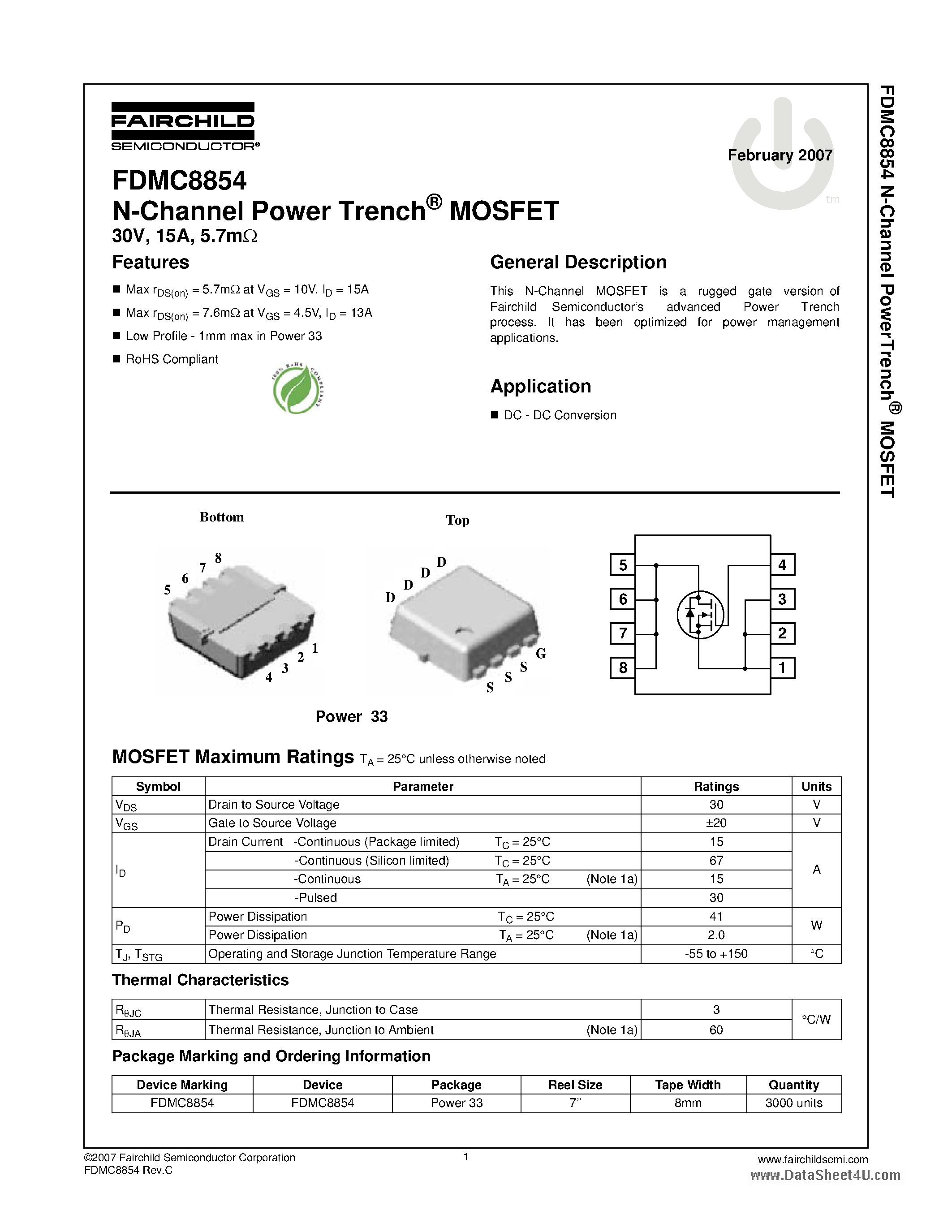Datasheet FDMC8854 - N-Channel Power Trench MOSFET page 1